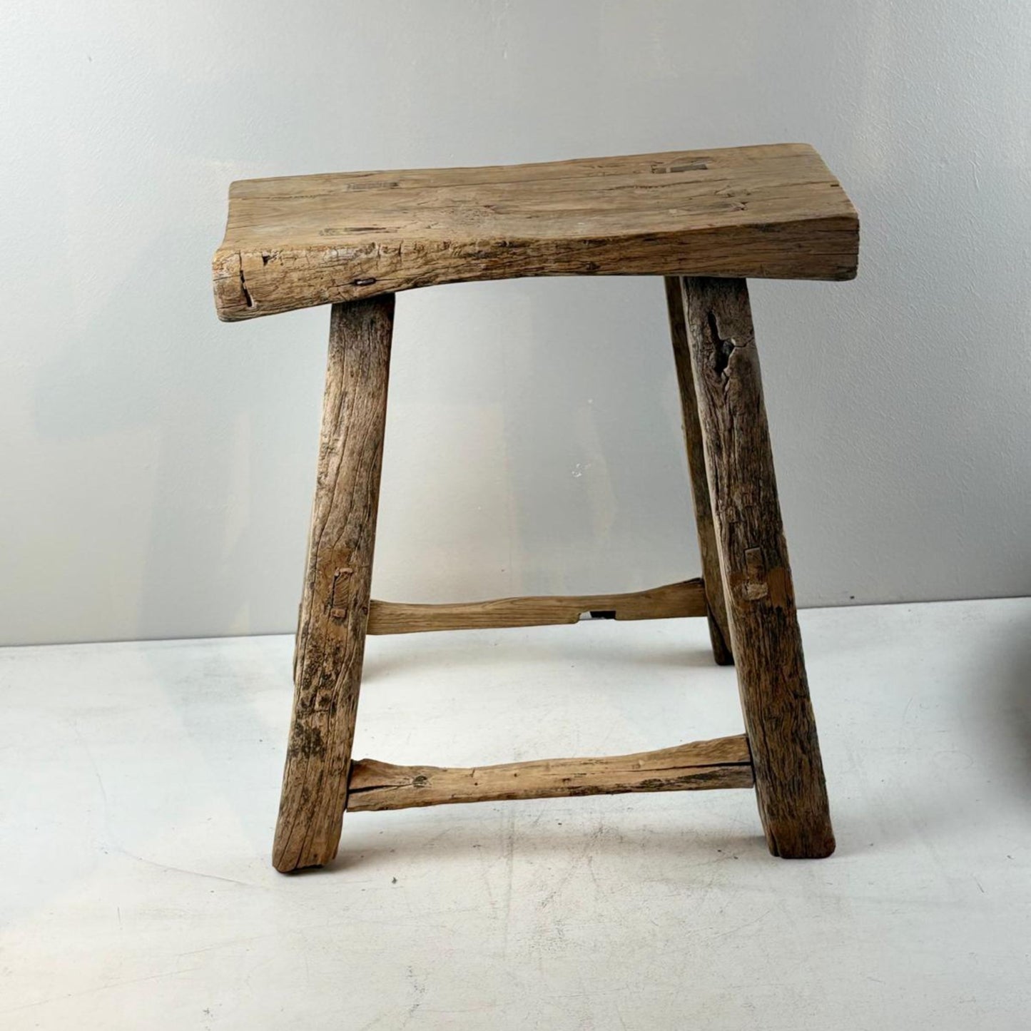 Antique Chinese Milking Stool Handmade Elmwood Large