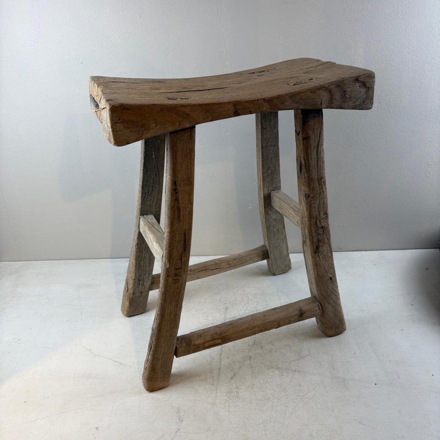 Antique Chinese Milking Stool Handmade Elmwood Large