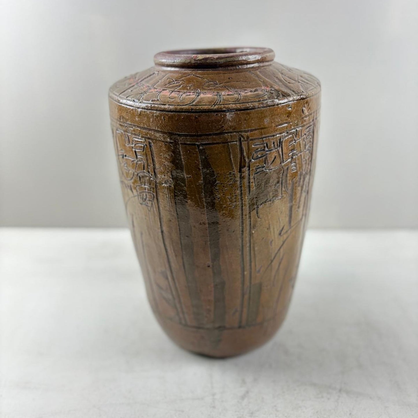 Rare Engraved Antique Glazed Pottery Vase- Chekiang, China