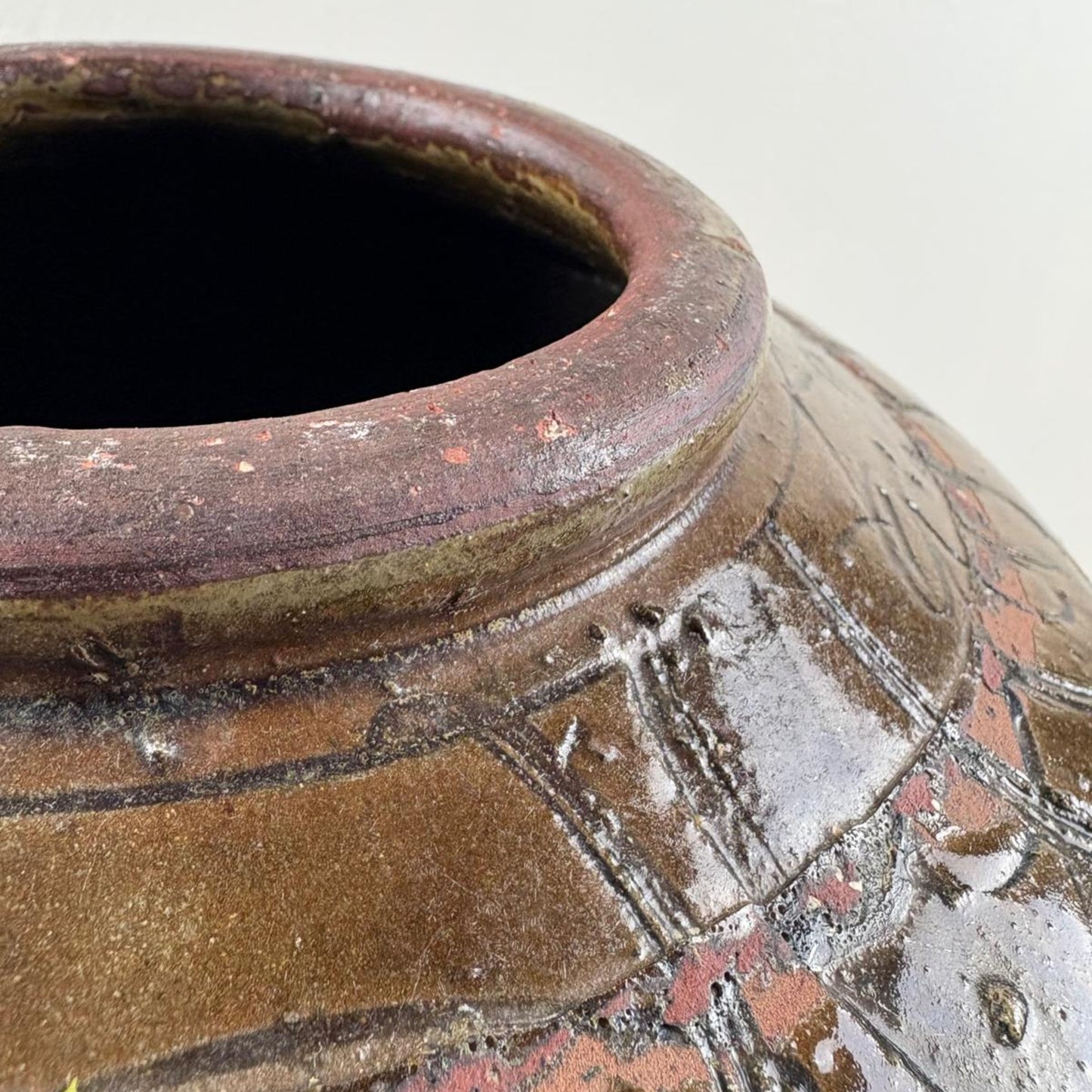 Rare Engraved Antique Glazed Pottery Vase- Chekiang, China