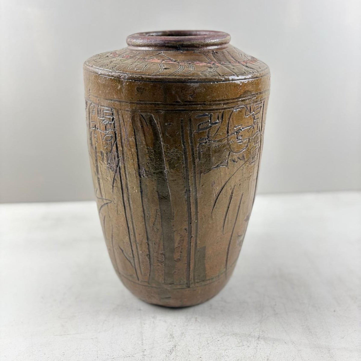 Rare Engraved Antique Glazed Pottery Vase- Chekiang, China