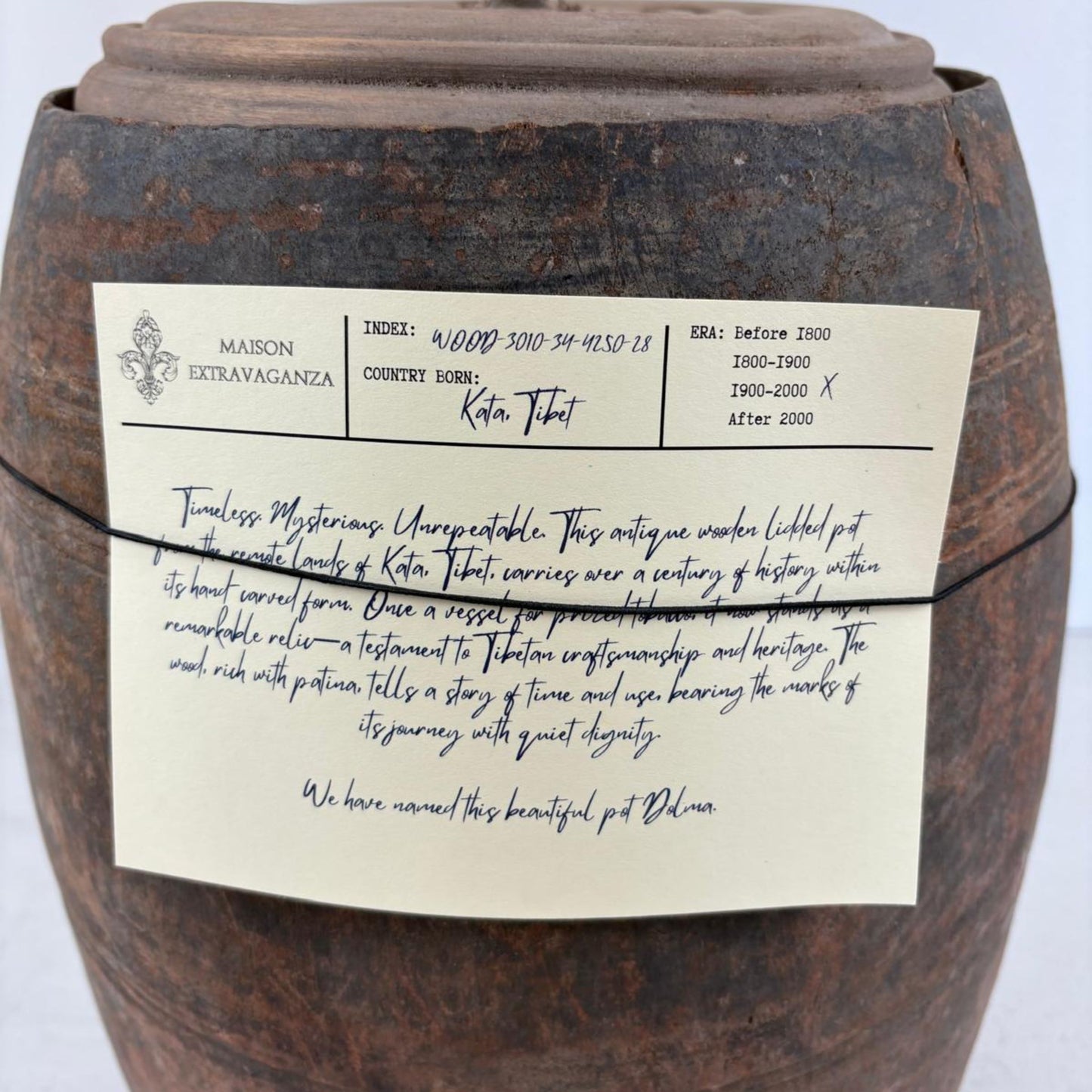 Unique Vintage Wooden Lidded Tabacco Pot - Kata, Tibet