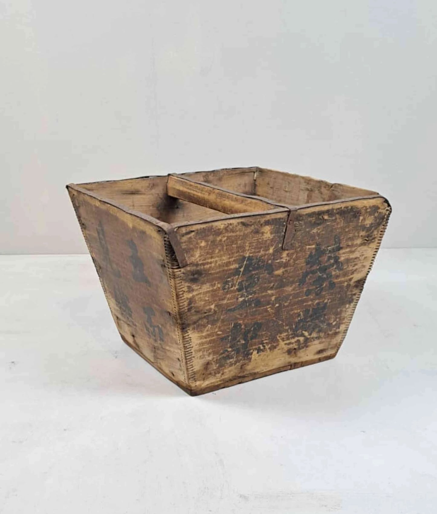 Vintage Chinese Wooden Rice Basket Box with Handle - Guangdong Province, China