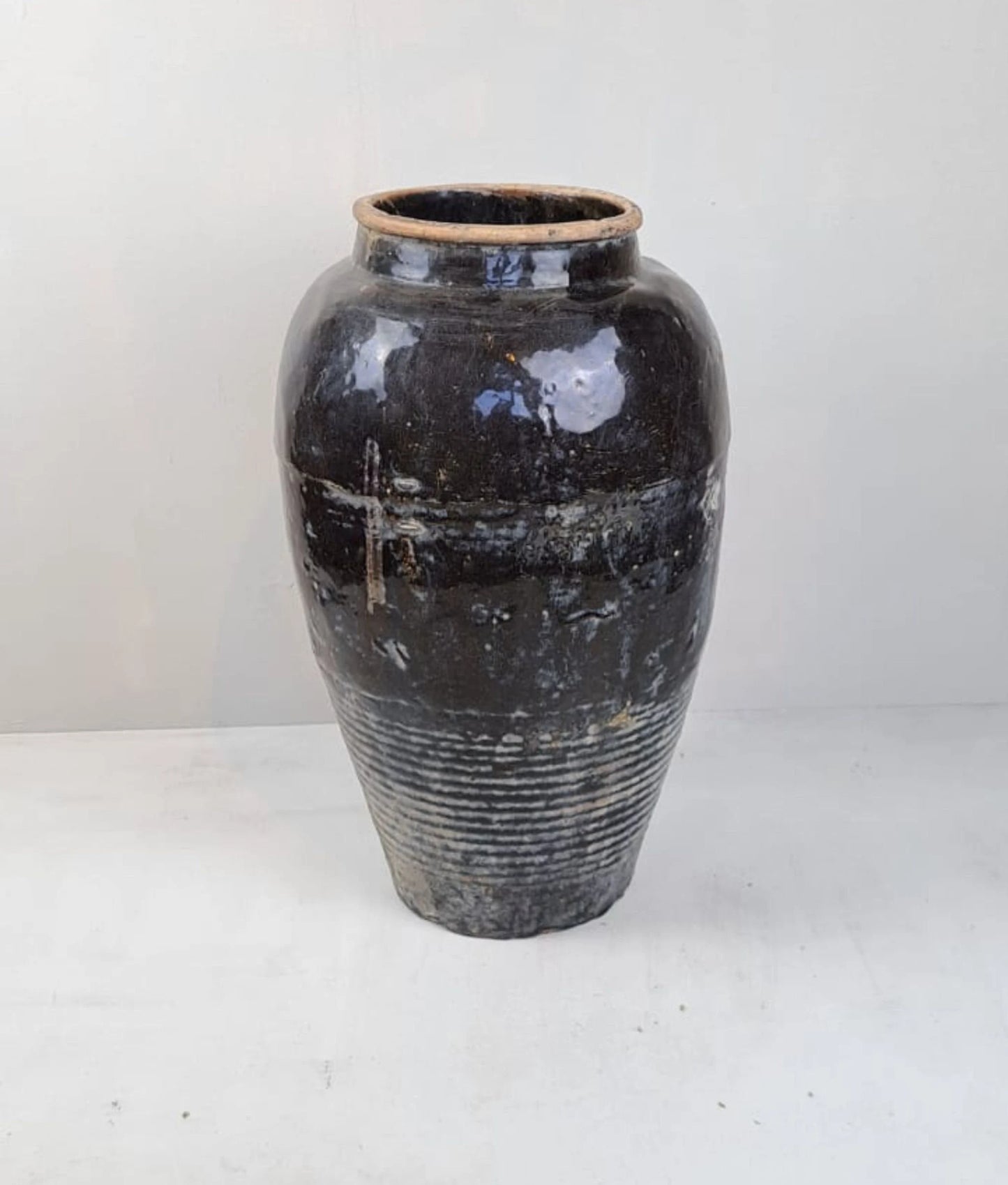 Rare Antique Glazed Pottery Vase from Jincheng