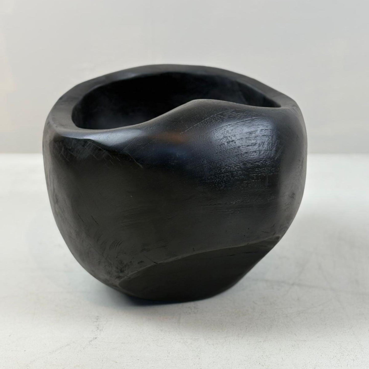 Artisan Handcarved Wooden Teak Bowl - Black