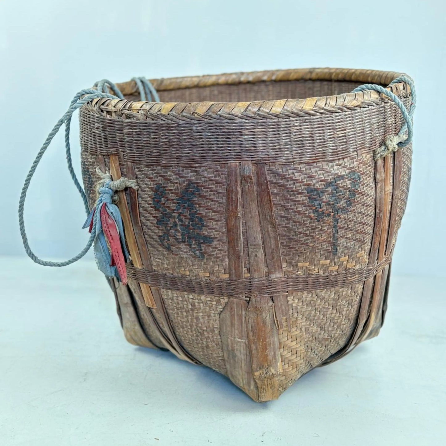 Antique Chinese Reed Grass Basket with Rope Detail - Houbali, Shandong Province, China