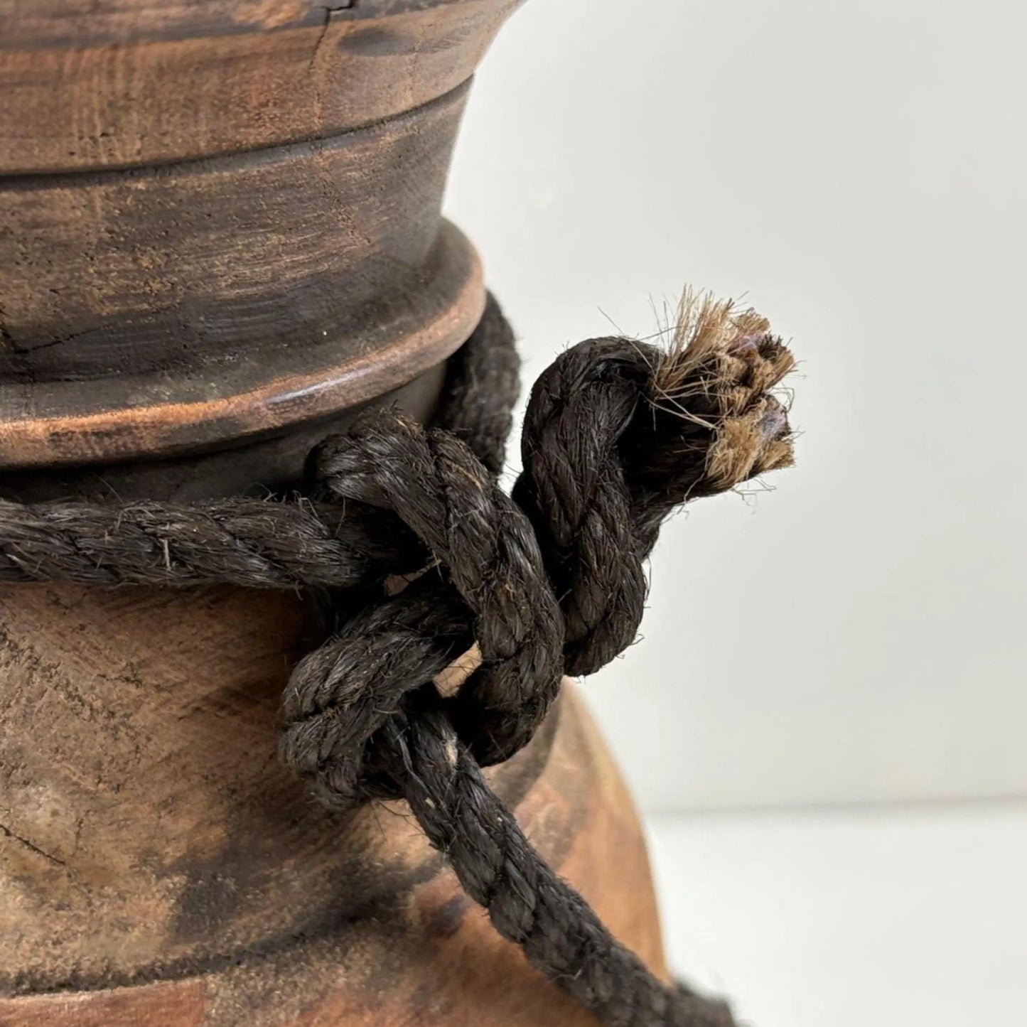 Antique Wooden Himachal Pot large - Rope detail