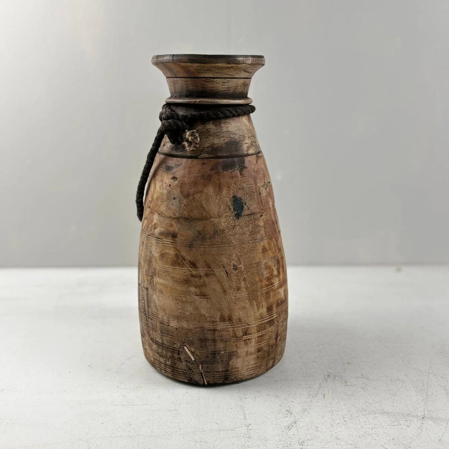 Antique Wooden Himachal Pot large - Rope detail