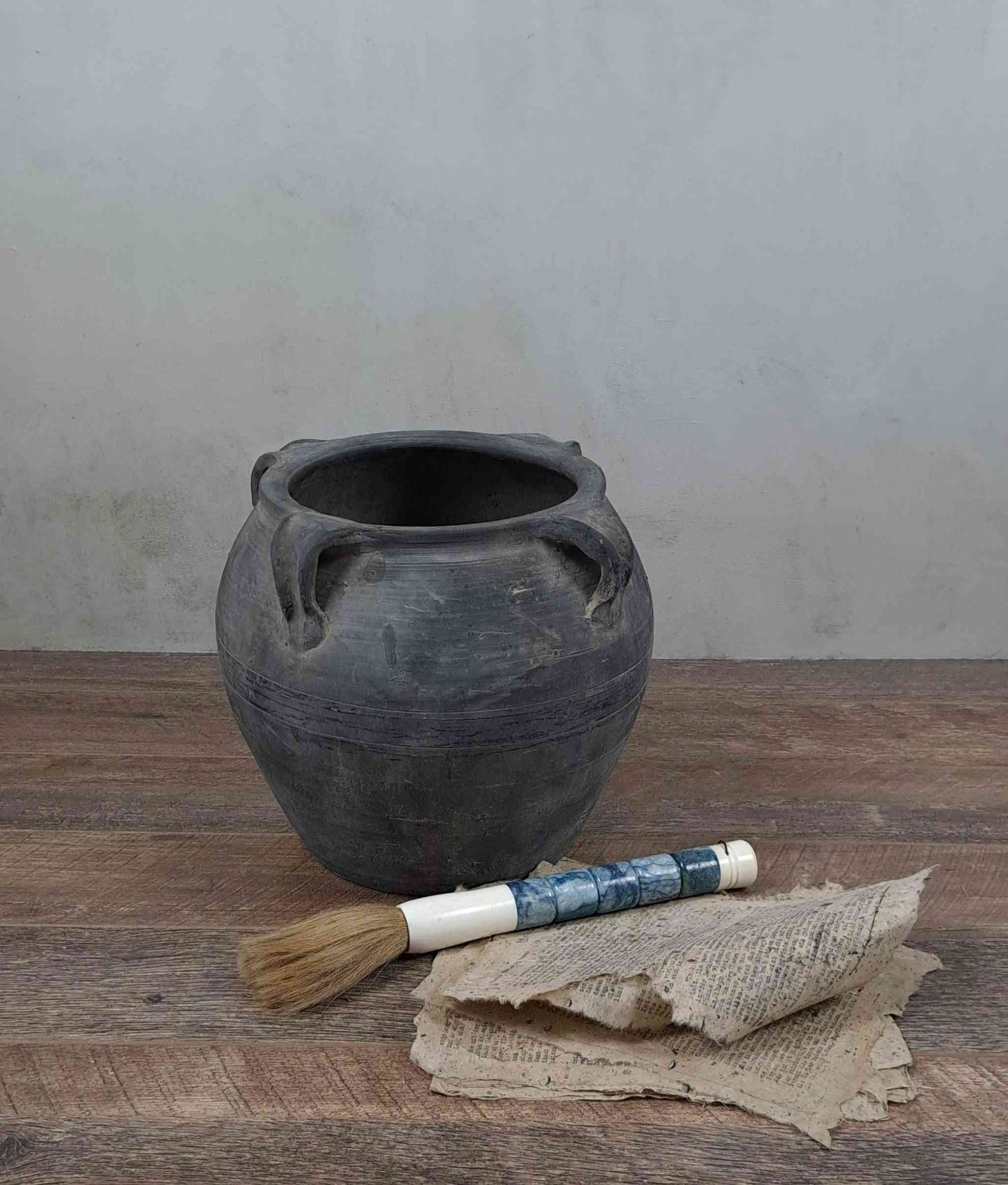 Handled Vintage Clay Water Vessel - Large
