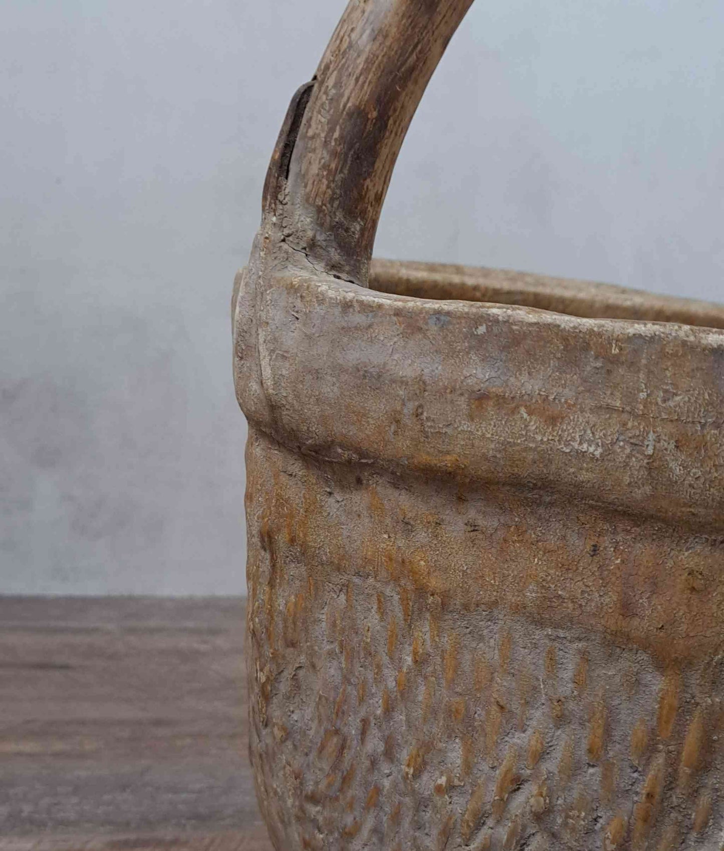 Vintage Chinese Round Basket with Handle