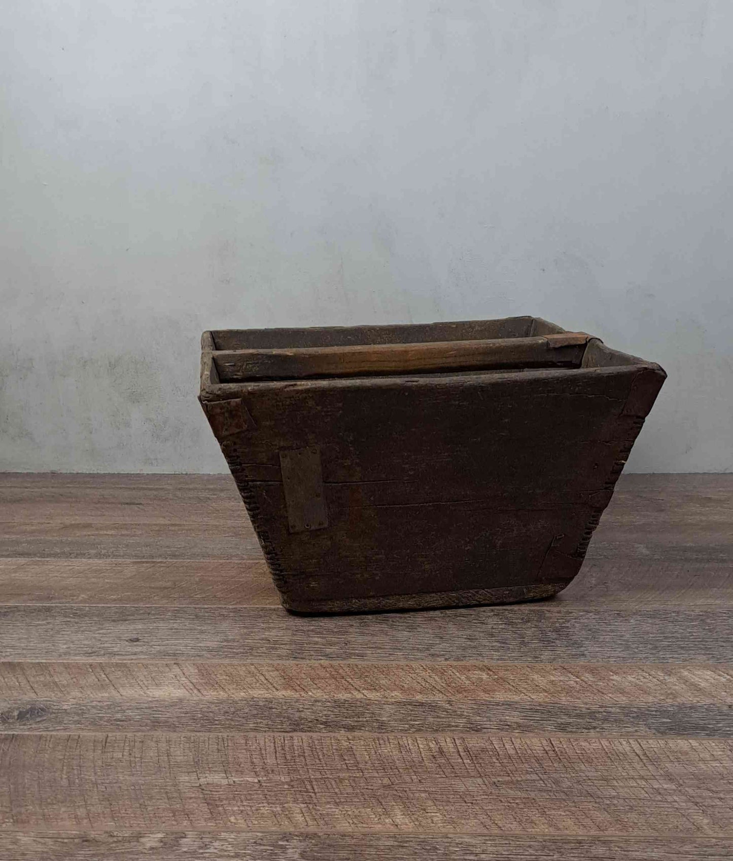 Vintage Chinese Wooden Rice Basket Box with Handle