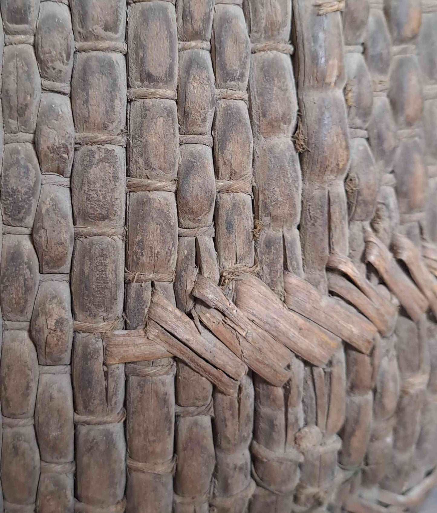 Tall Vintage Chinese Round Basket with Handle and Script