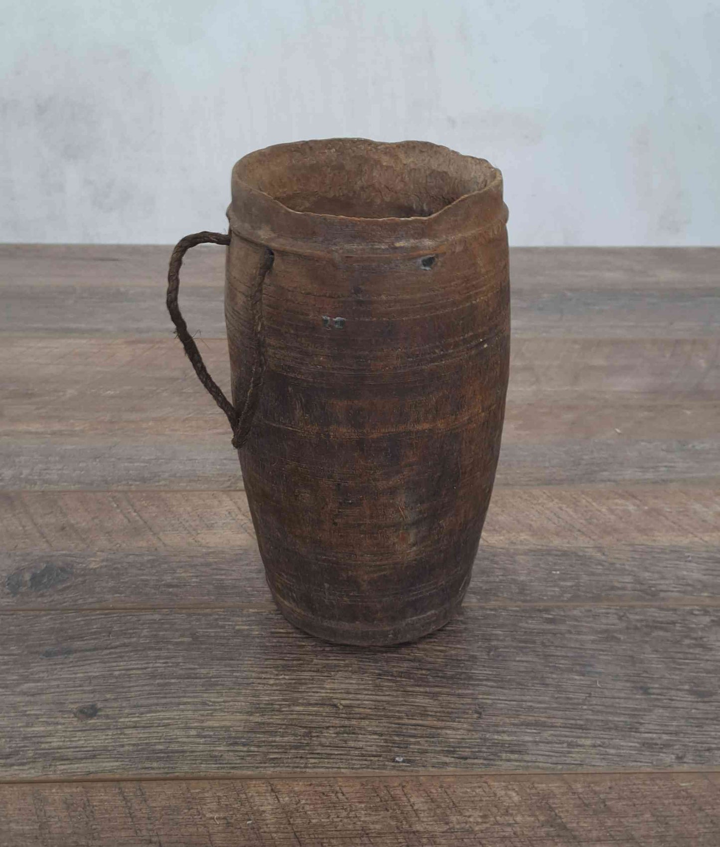 Antique Wooden Himachal Pot with rope, brown