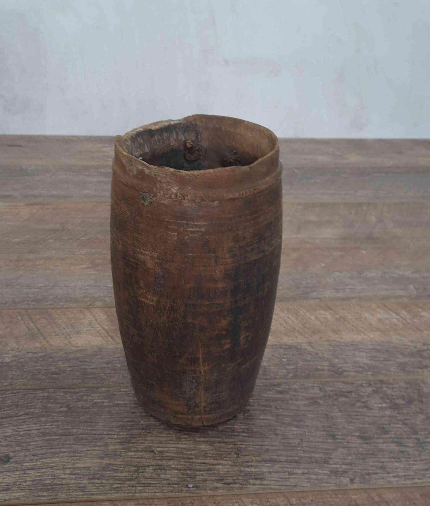 Antique Wooden Himachal Pot with rope, brown