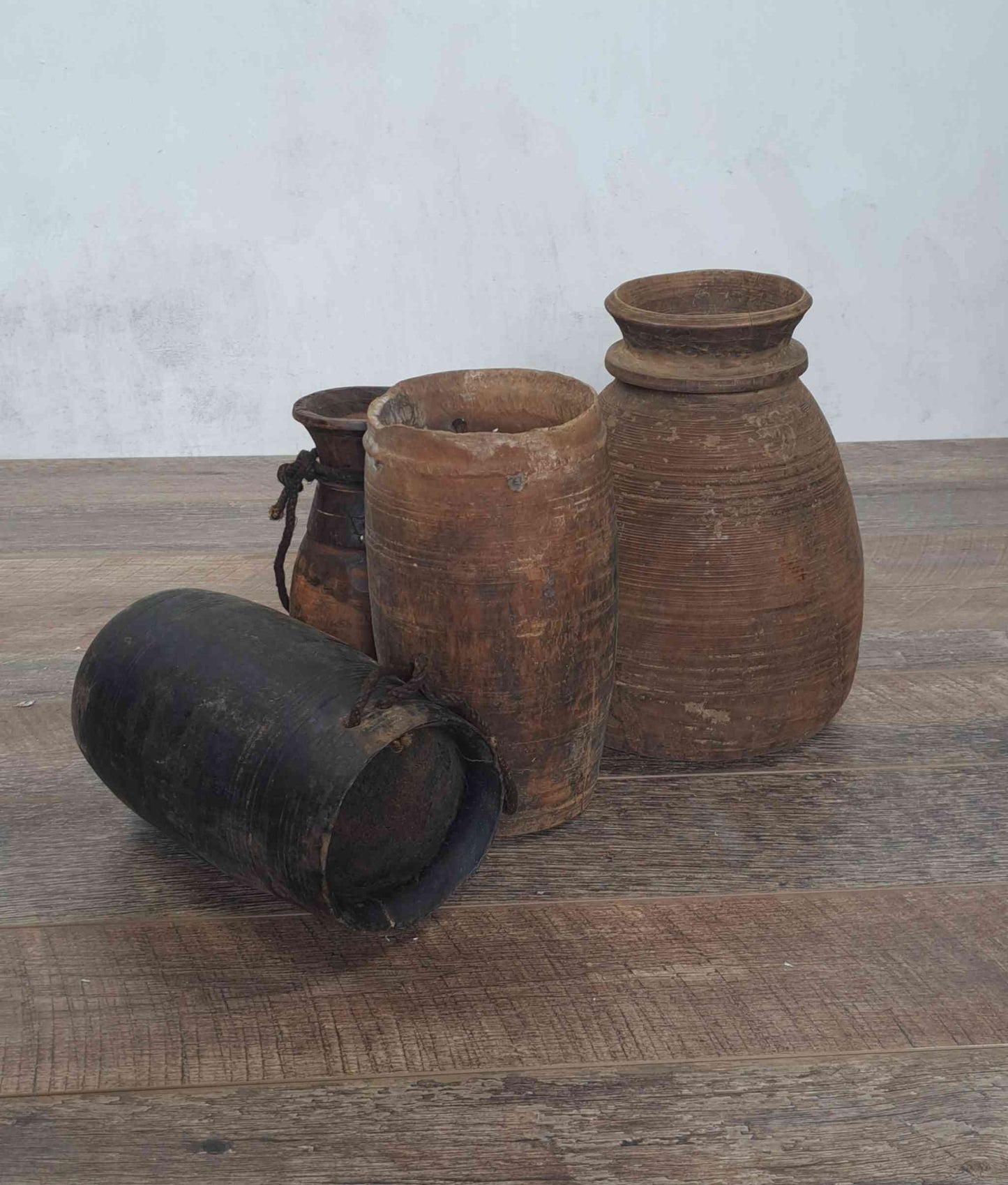 Antique Wooden Himachal Pot with rope, brown