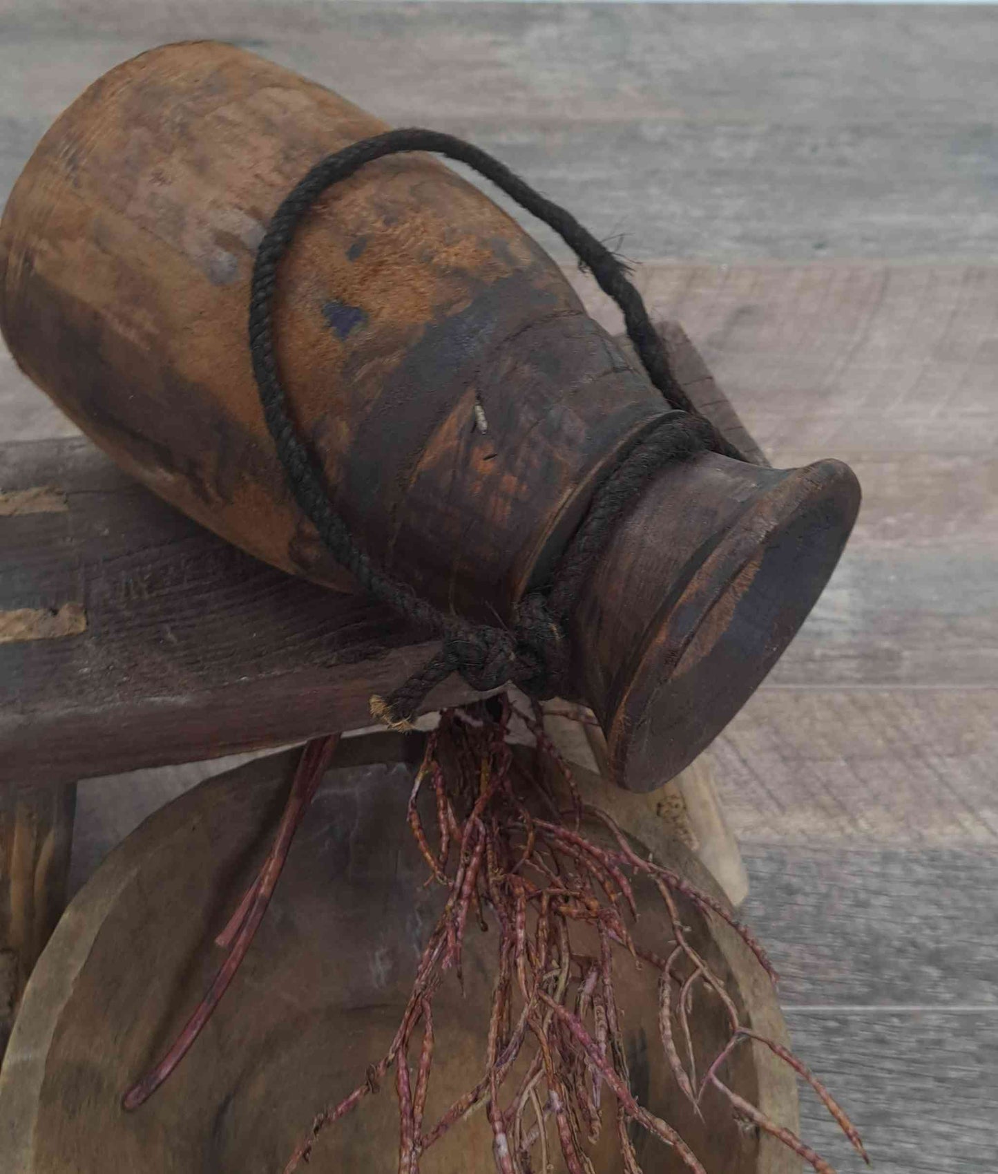 Antique Wooden Himachal Pot -small