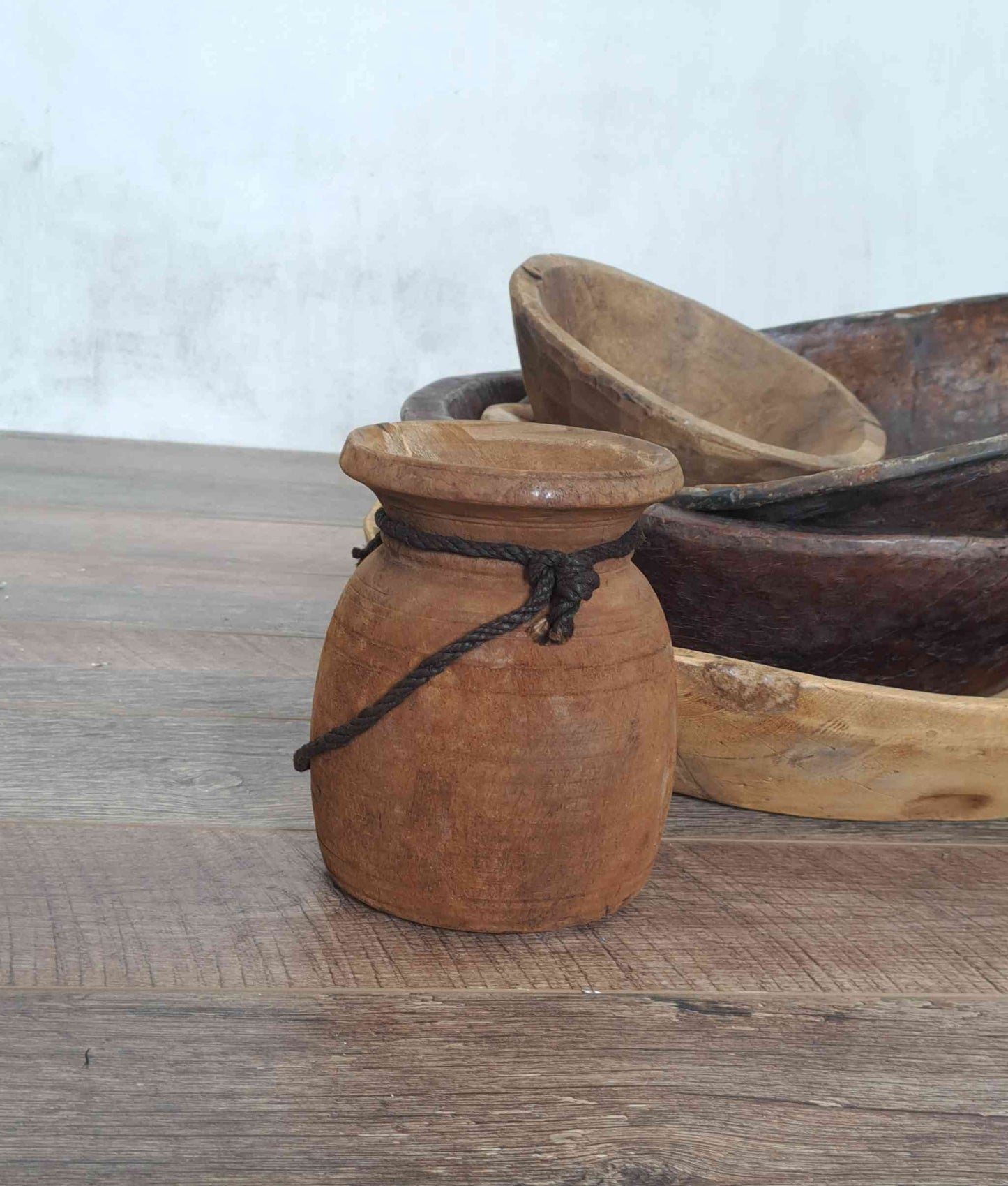 Antique Wooden Himachal Pot -small & fat