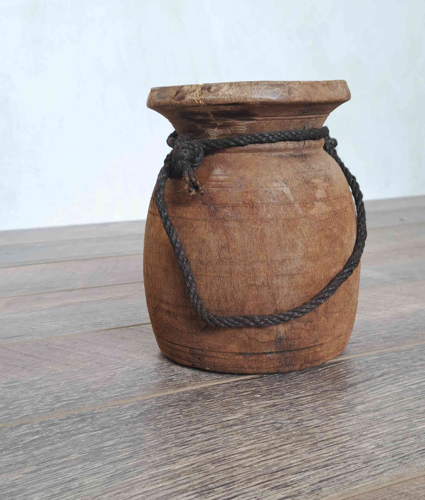 Antique Wooden Himachal Pot -small & fat