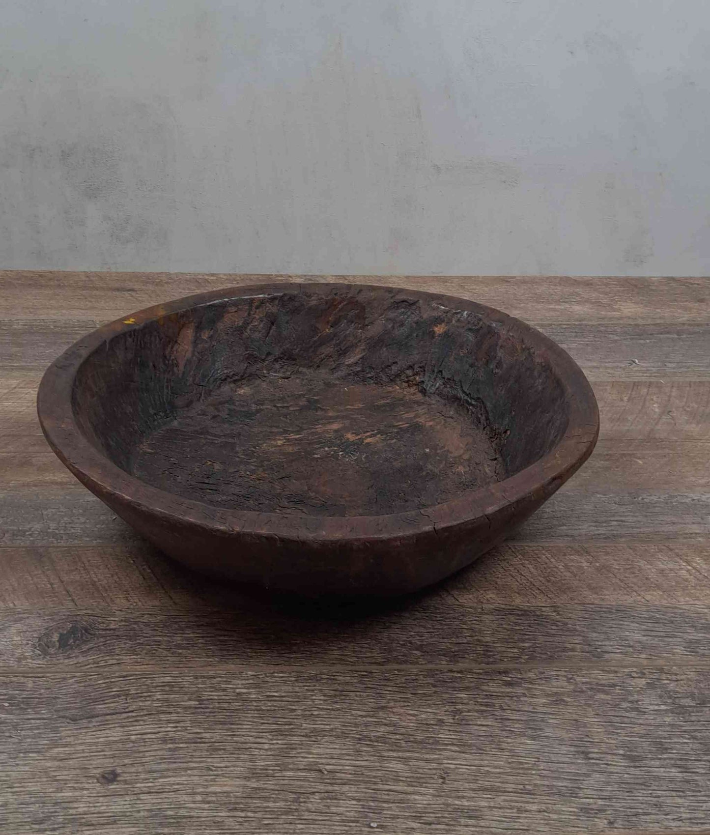 Vintage Artisan Handcarved Wooden Bowl - Dark