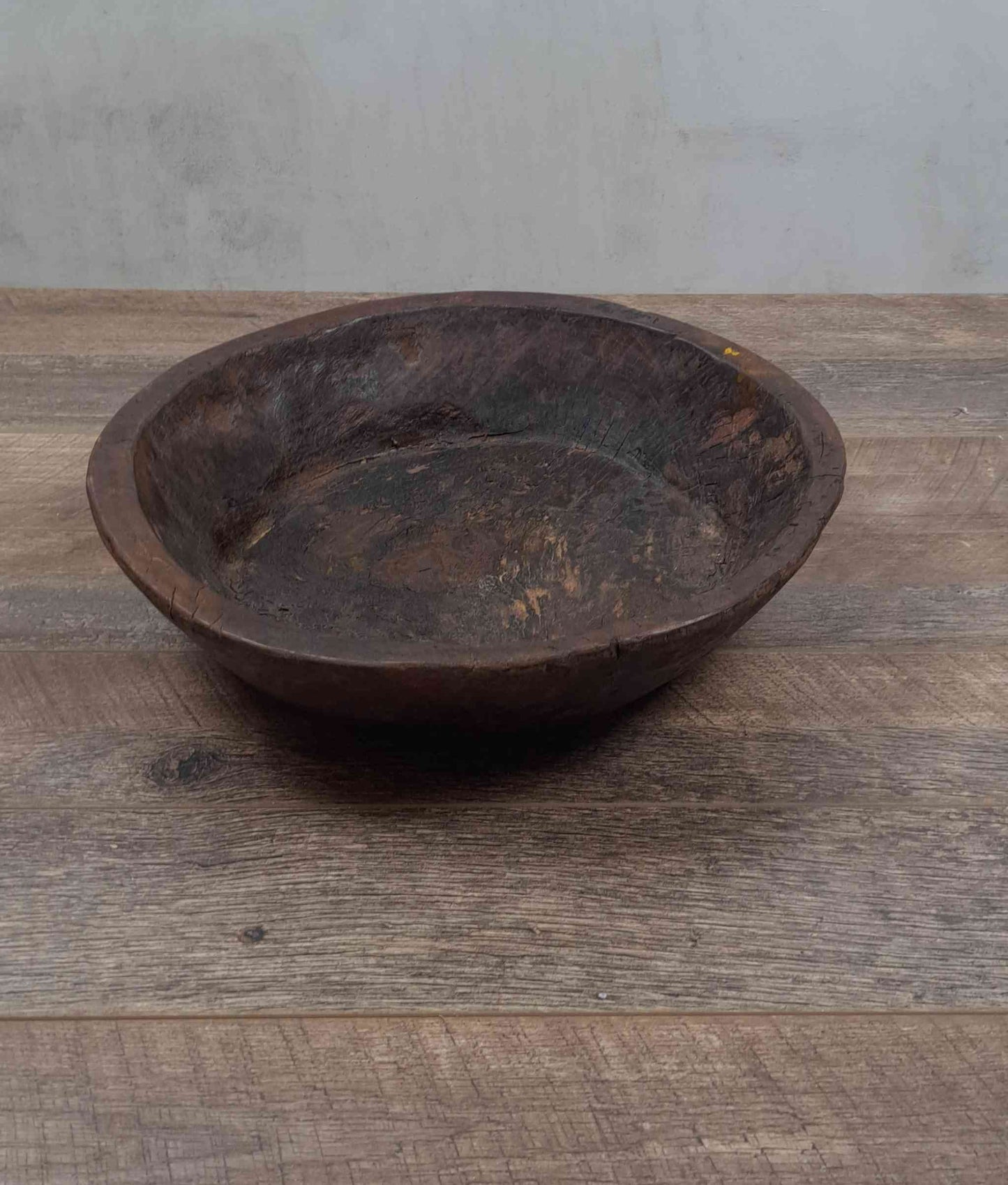 Vintage Artisan Handcarved Wooden Bowl - Dark