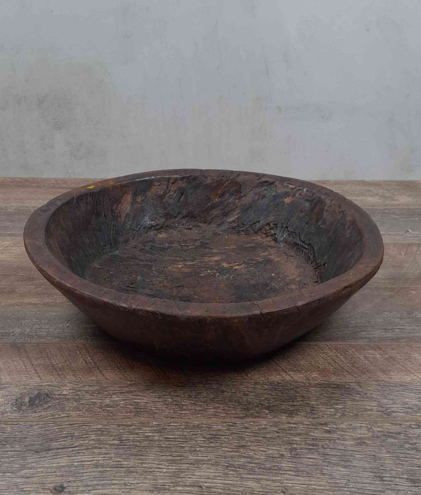 Vintage Artisan Handcarved Wooden Bowl - Dark