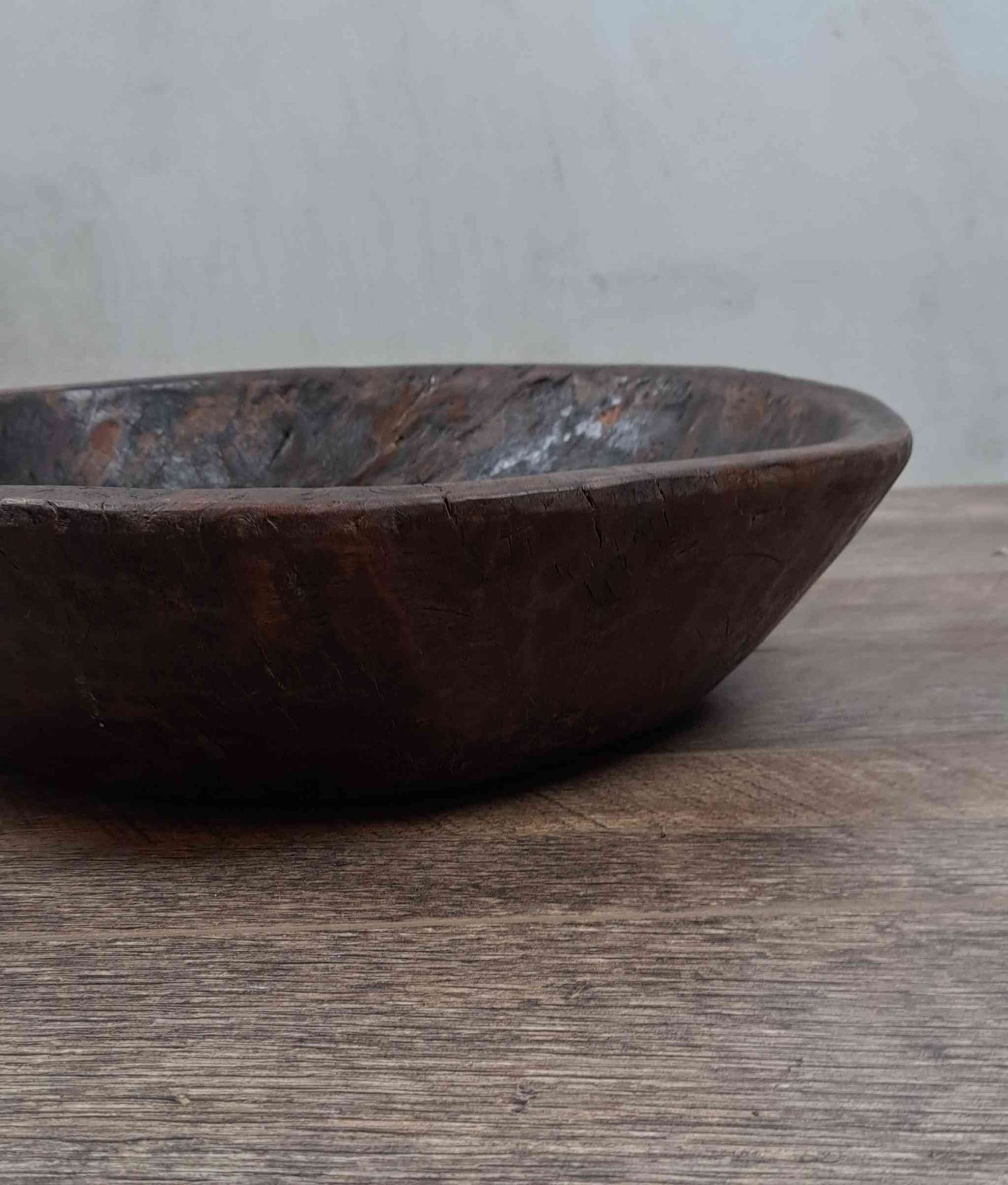 Vintage Artisan Handcarved Wooden Bowl - Dark