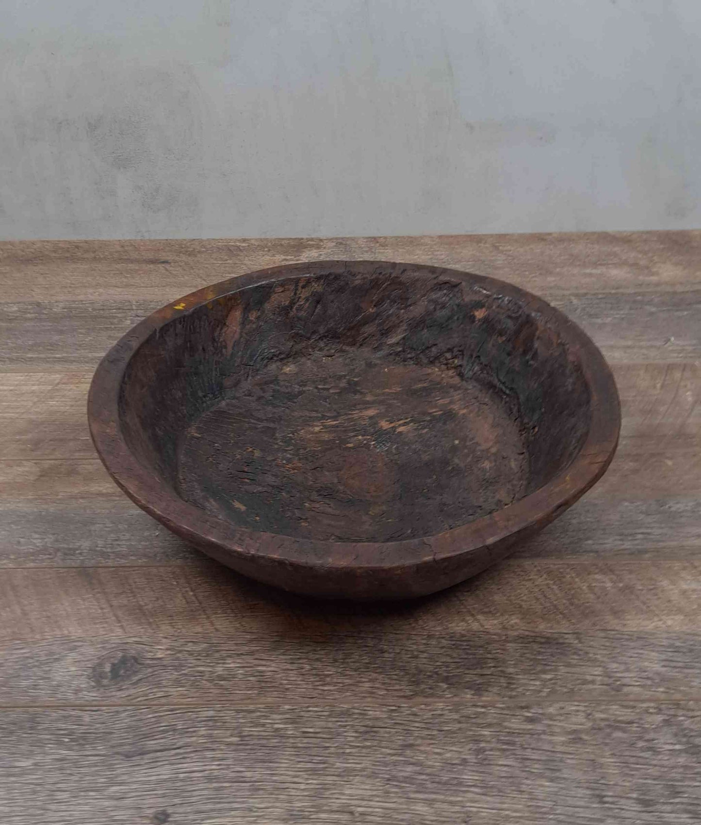 Vintage Artisan Handcarved Wooden Bowl - Dark