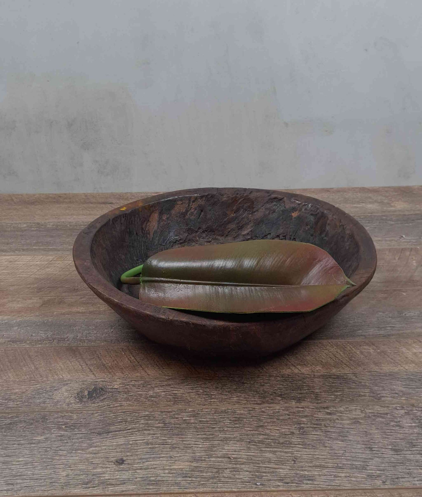 Vintage Artisan Handcarved Wooden Bowl - Dark