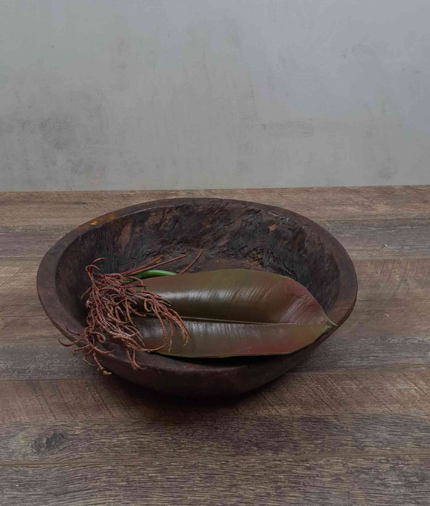 Vintage Artisan Handcarved Wooden Bowl - Dark