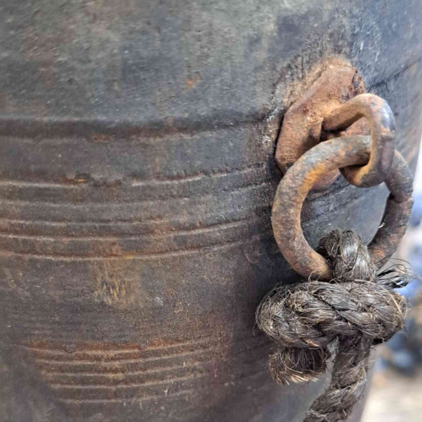 Antique Wooden Himachal Pot  - Ring and Rope Detail