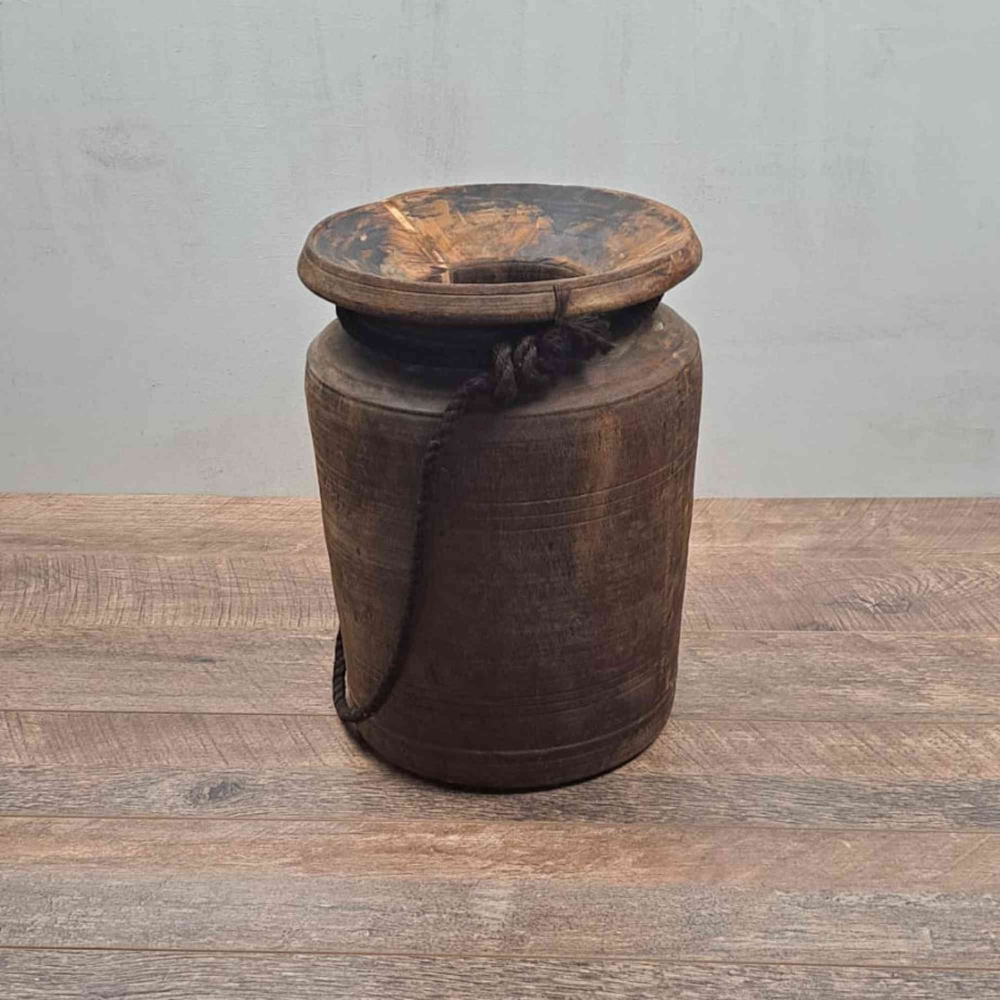 Huge XXL Antique Wooden Himachal Pot with Rope