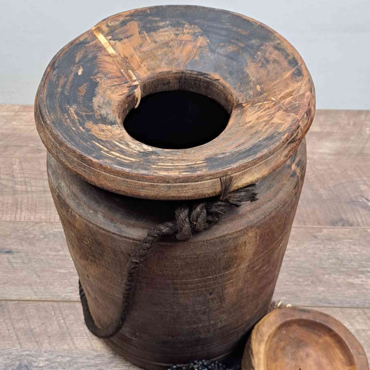 Huge XXL Antique Wooden Himachal Pot with Rope