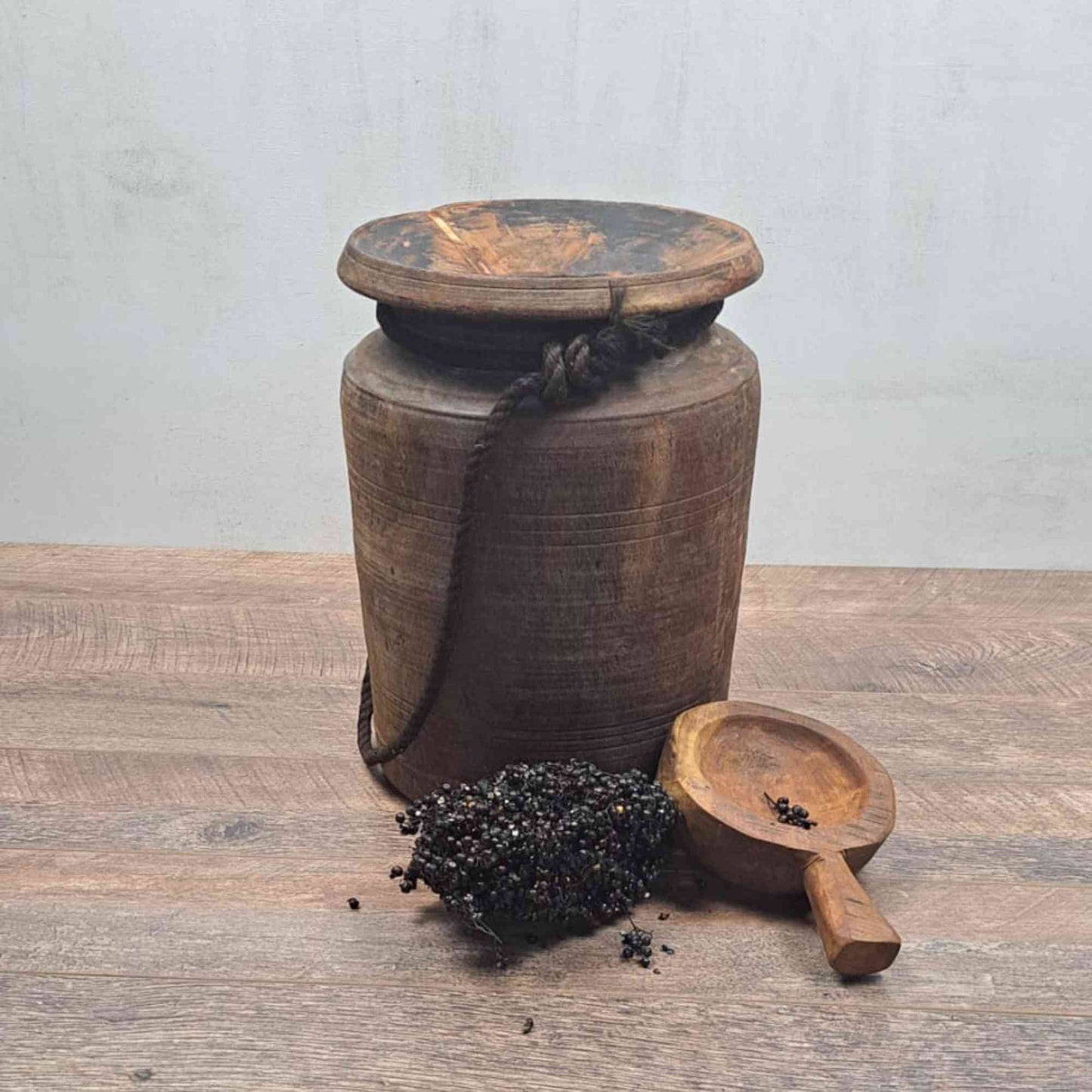 Huge XXL Antique Wooden Himachal Pot with Rope