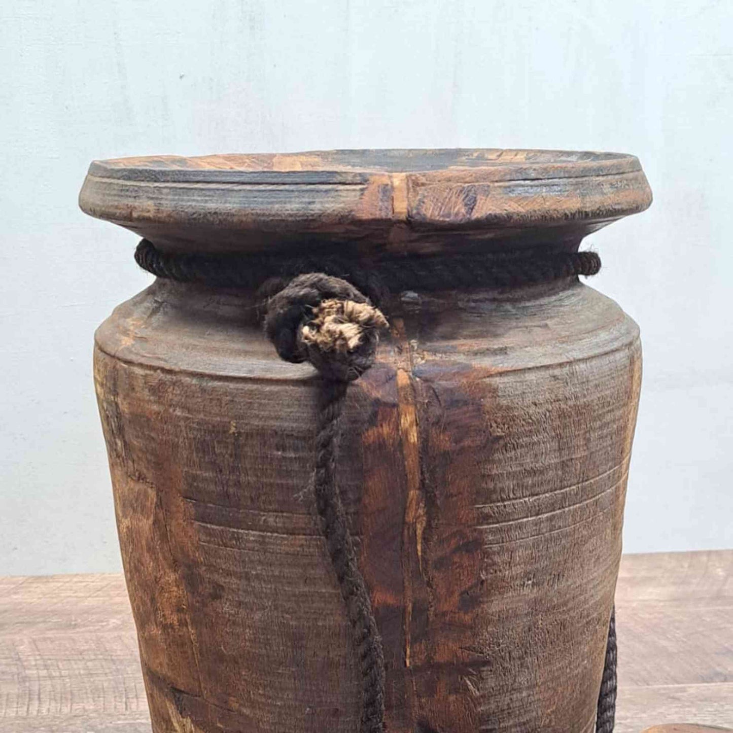 Huge XXL Antique Wooden Himachal Pot with Rope