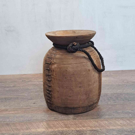 Huge XXL Antique Wooden Himachal Pot with Rope