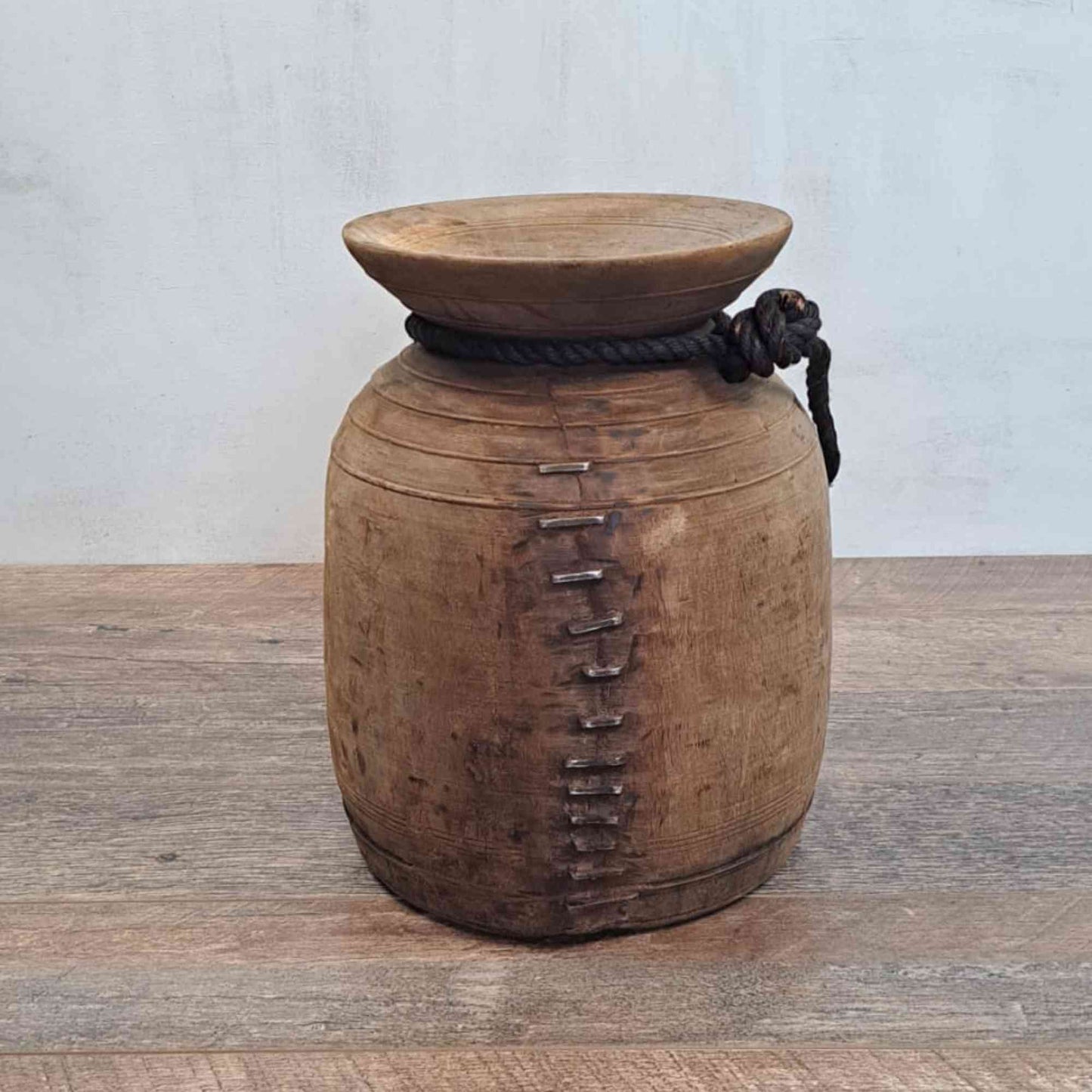 Huge XXL Antique Wooden Himachal Pot with Rope