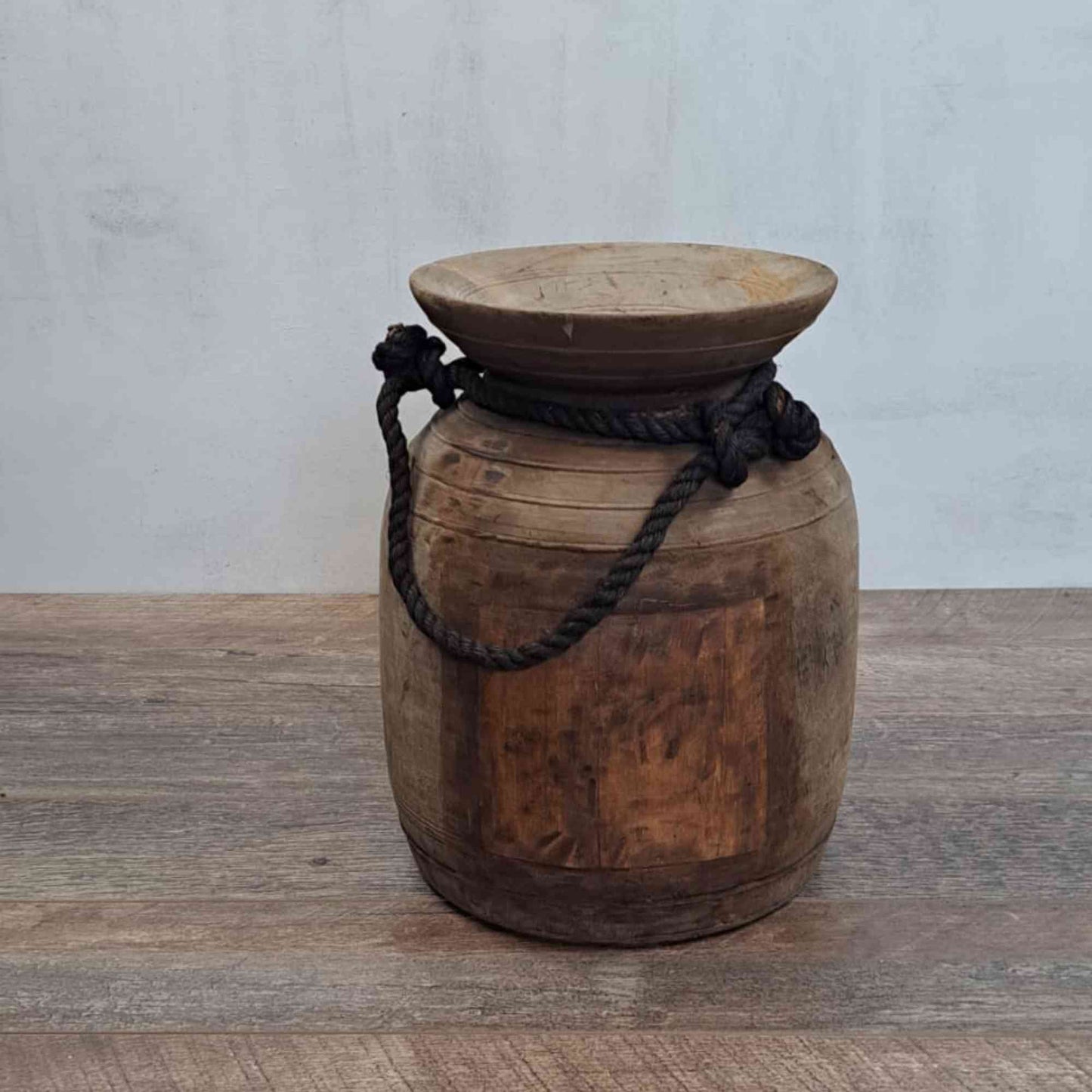 Huge XXL Antique Wooden Himachal Pot with Rope