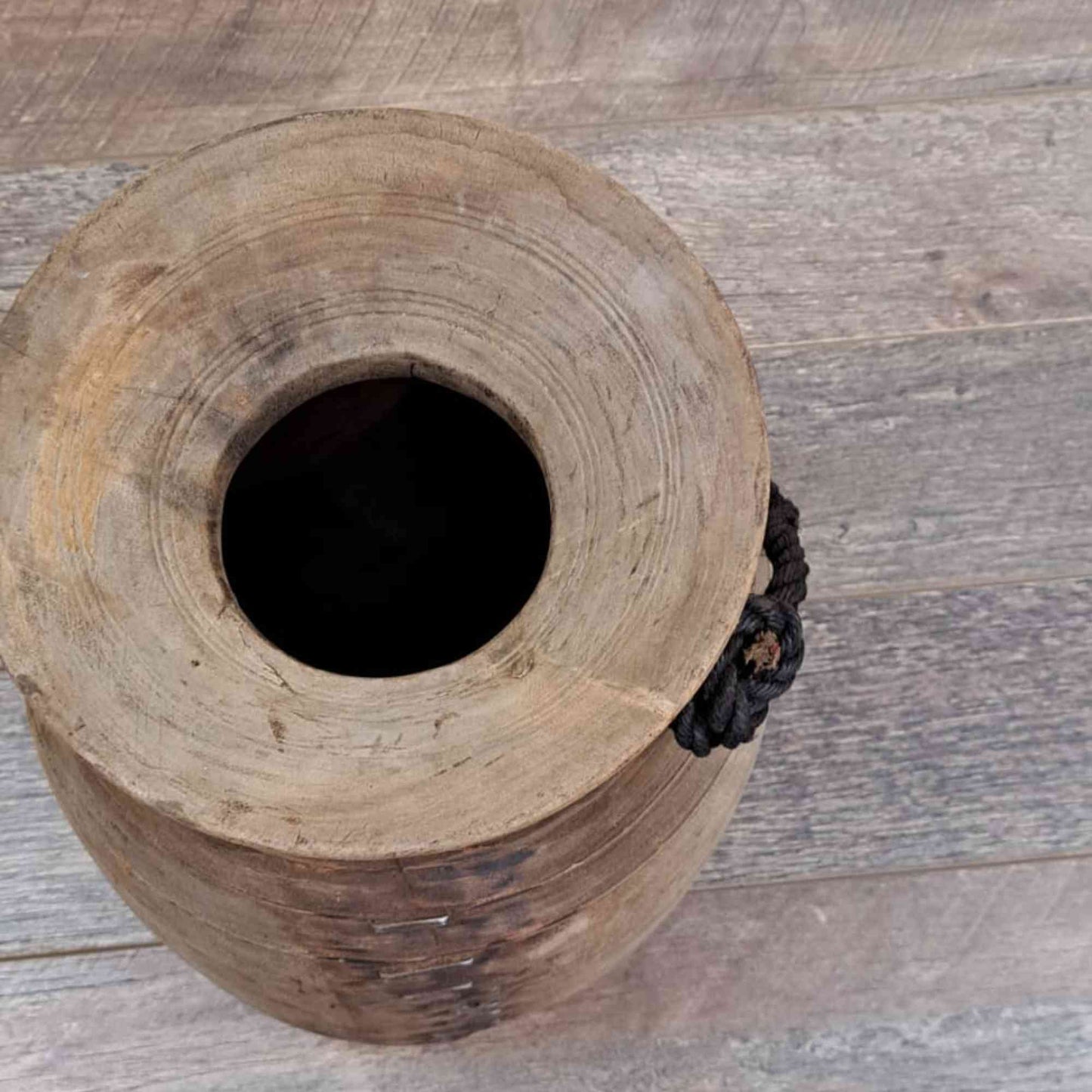 Huge XXL Antique Wooden Himachal Pot with Rope