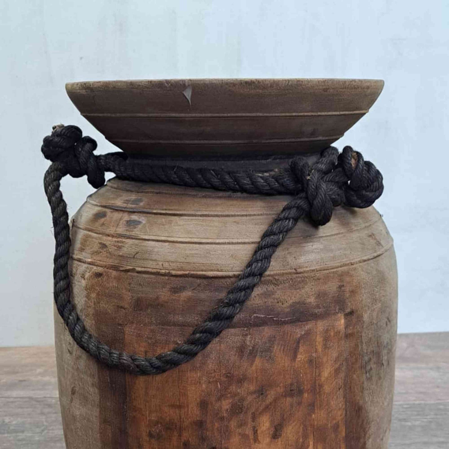 Huge XXL Antique Wooden Himachal Pot with Rope