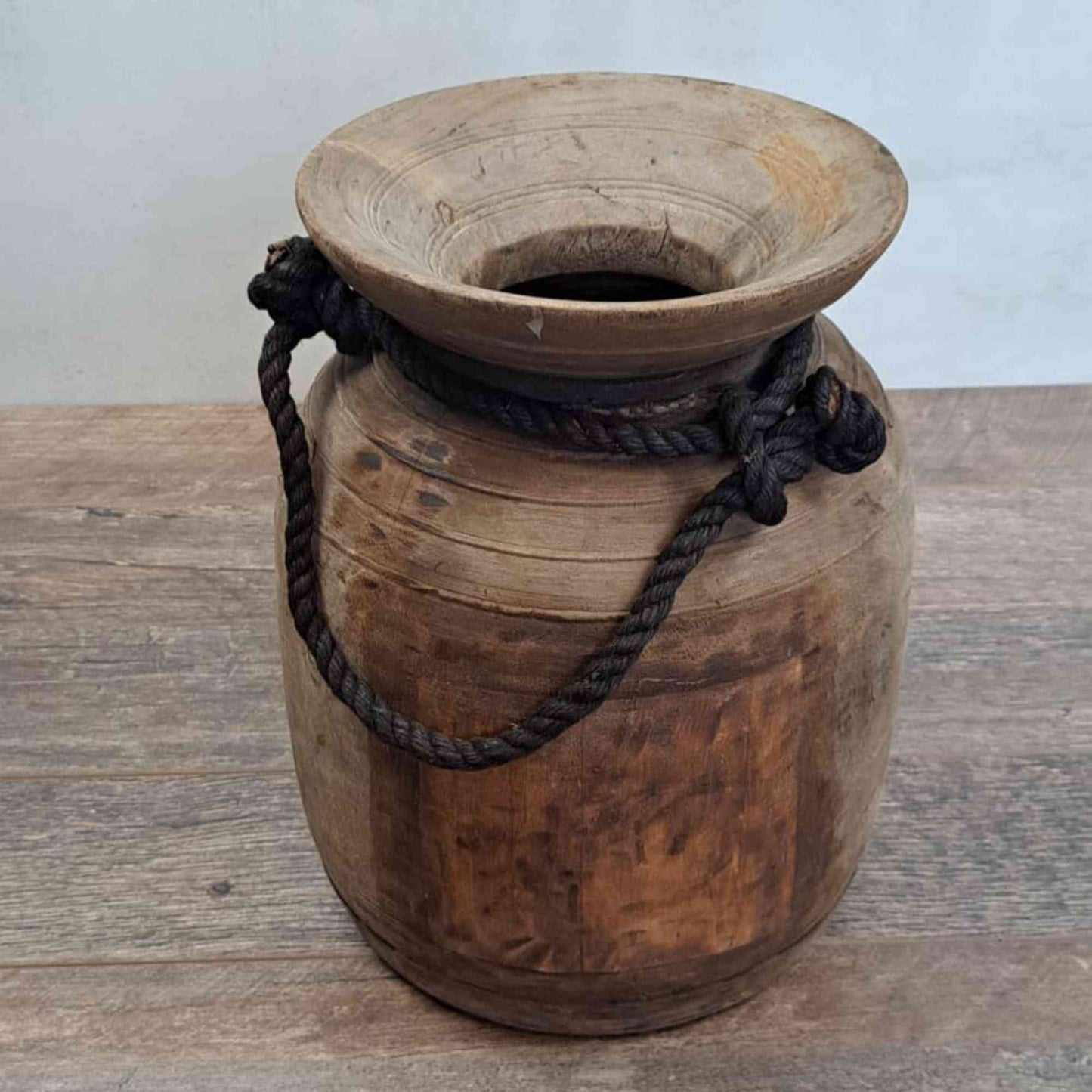 Huge XXL Antique Wooden Himachal Pot with Rope