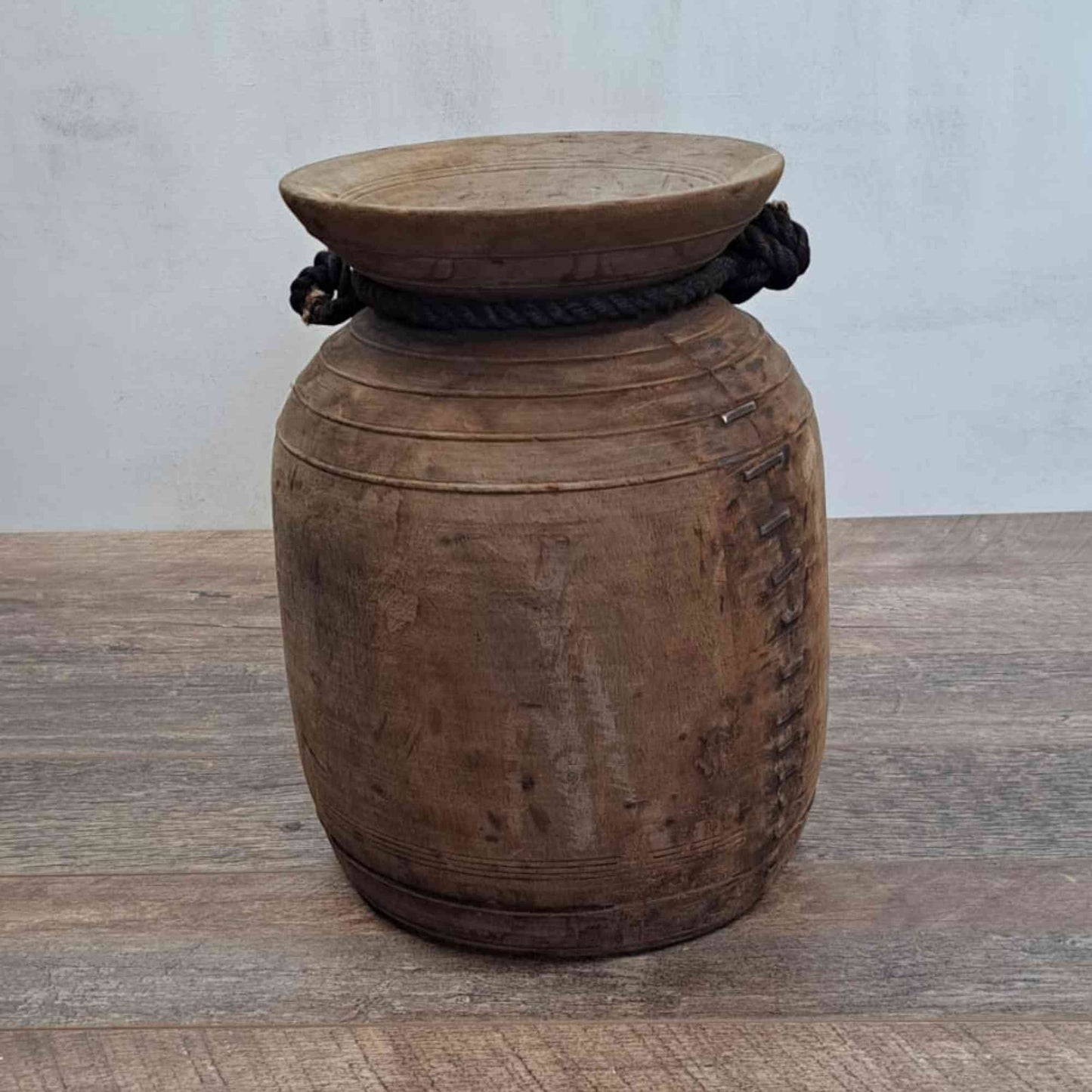 Huge XXL Antique Wooden Himachal Pot with Rope