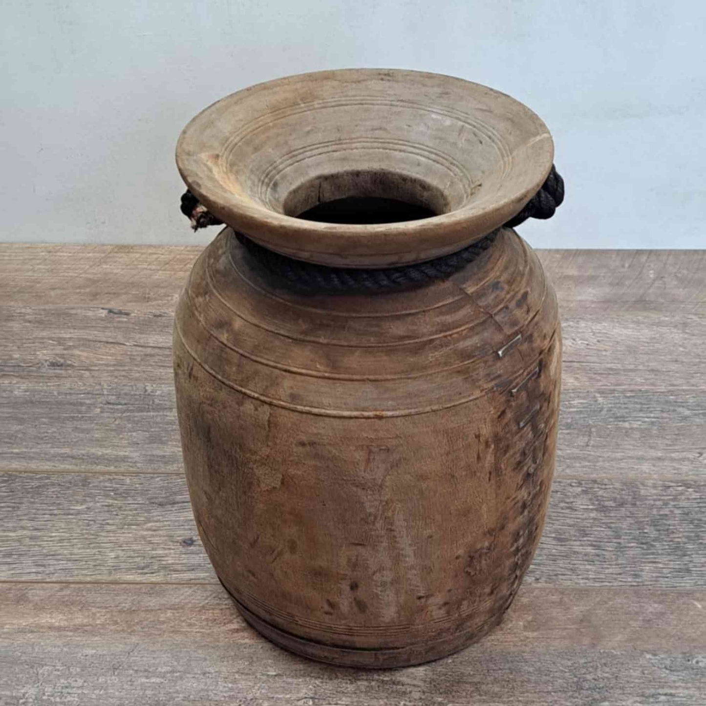 Huge XXL Antique Wooden Himachal Pot with Rope