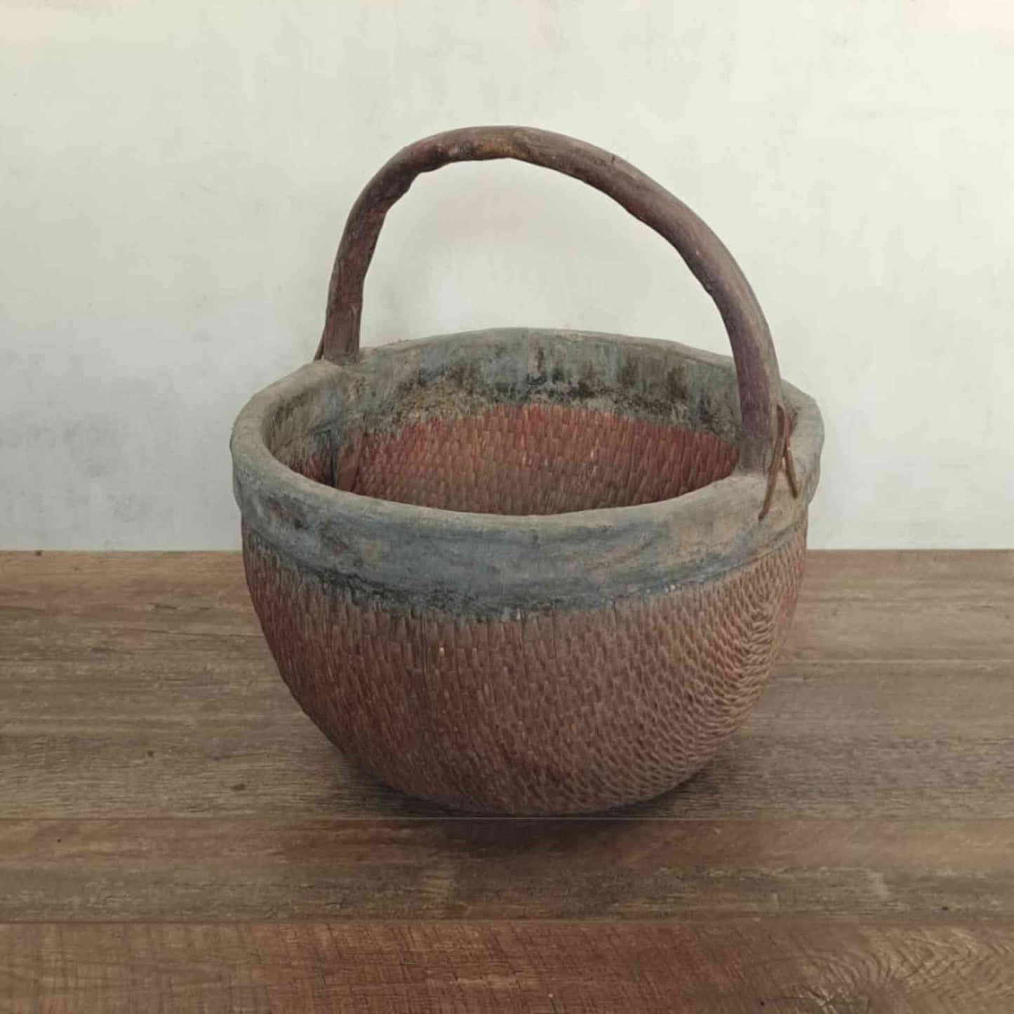 Vintage Chinese Round Basket with Handle