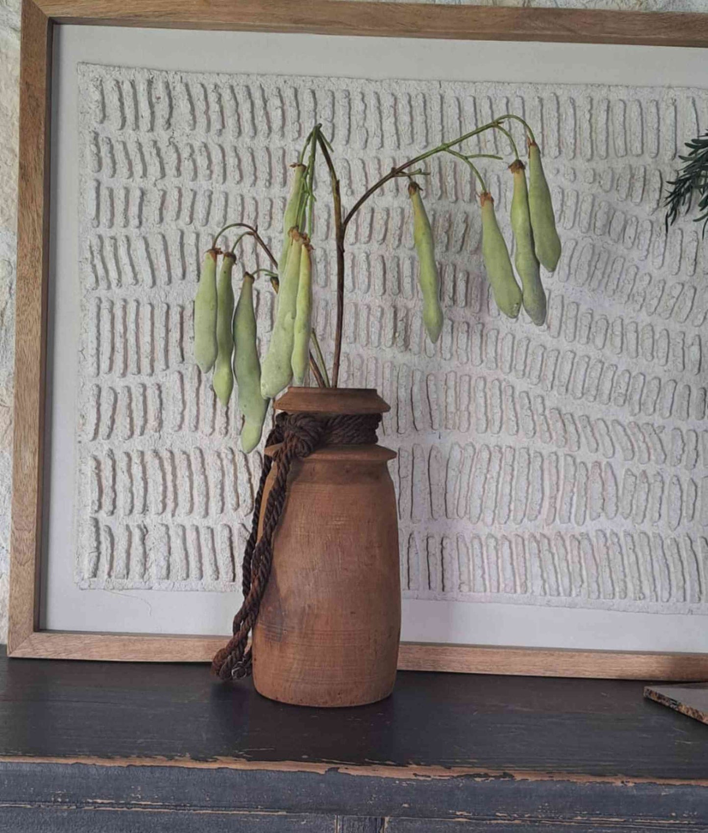 Antique Wooden Himachal Pot with rope, brown