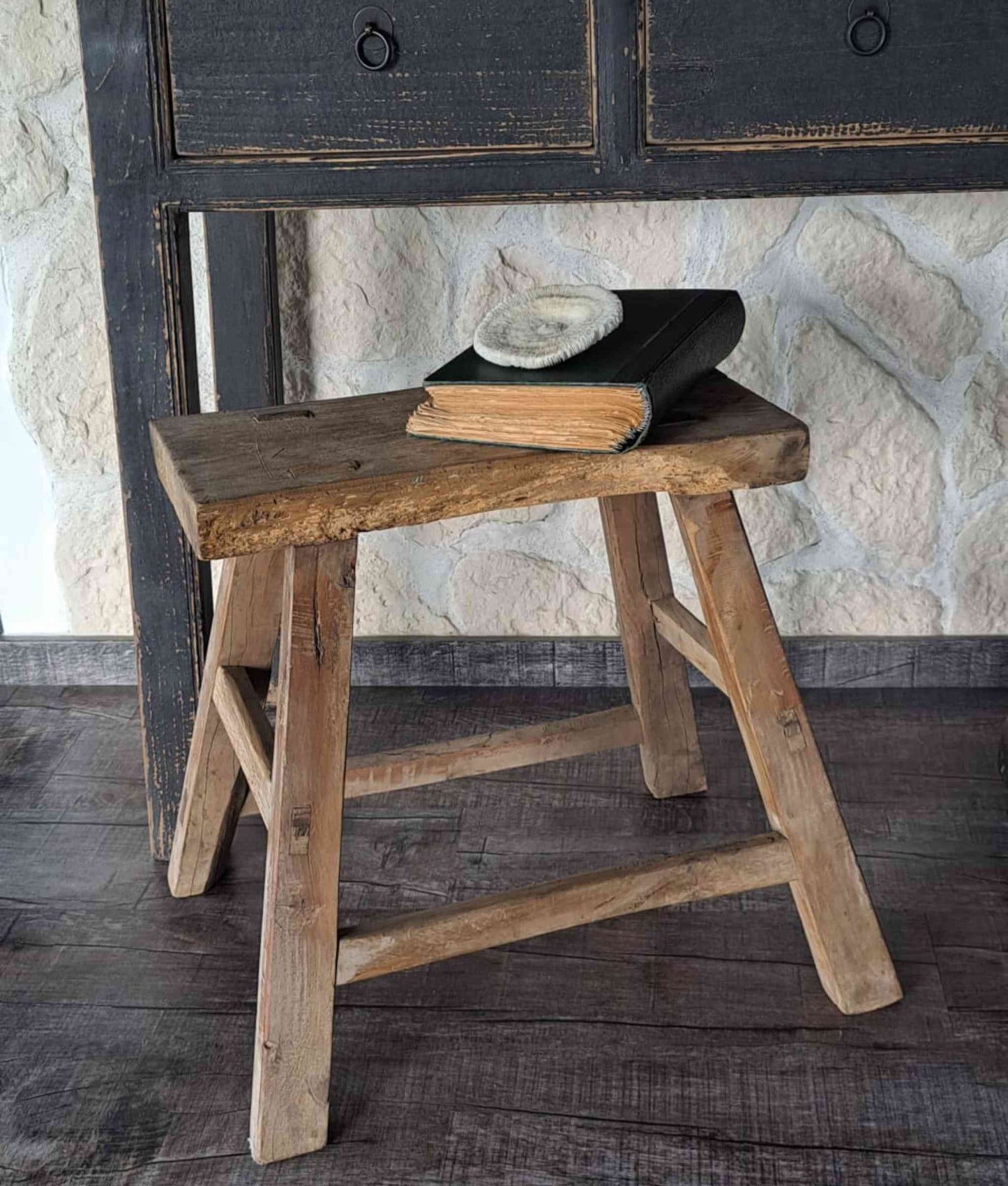 Large Antique Chinese Milking Stool, Rustic Stool, Decor Stool