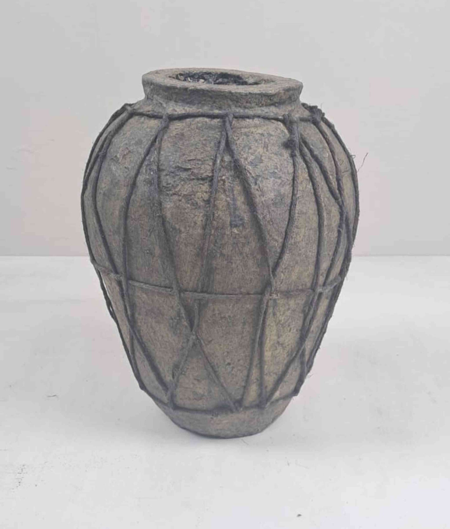 Vintage Paper Mache Vase with Rope Detail from India