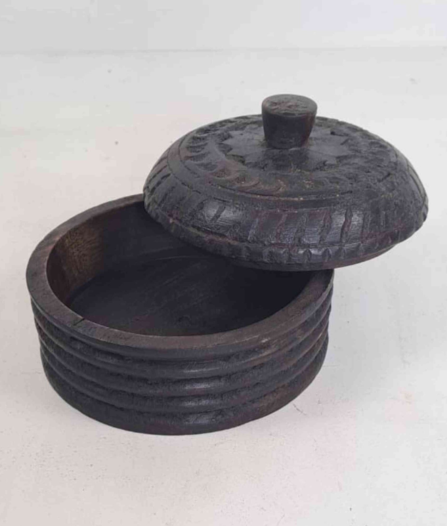 Vintage Lidded Wooden Box from India