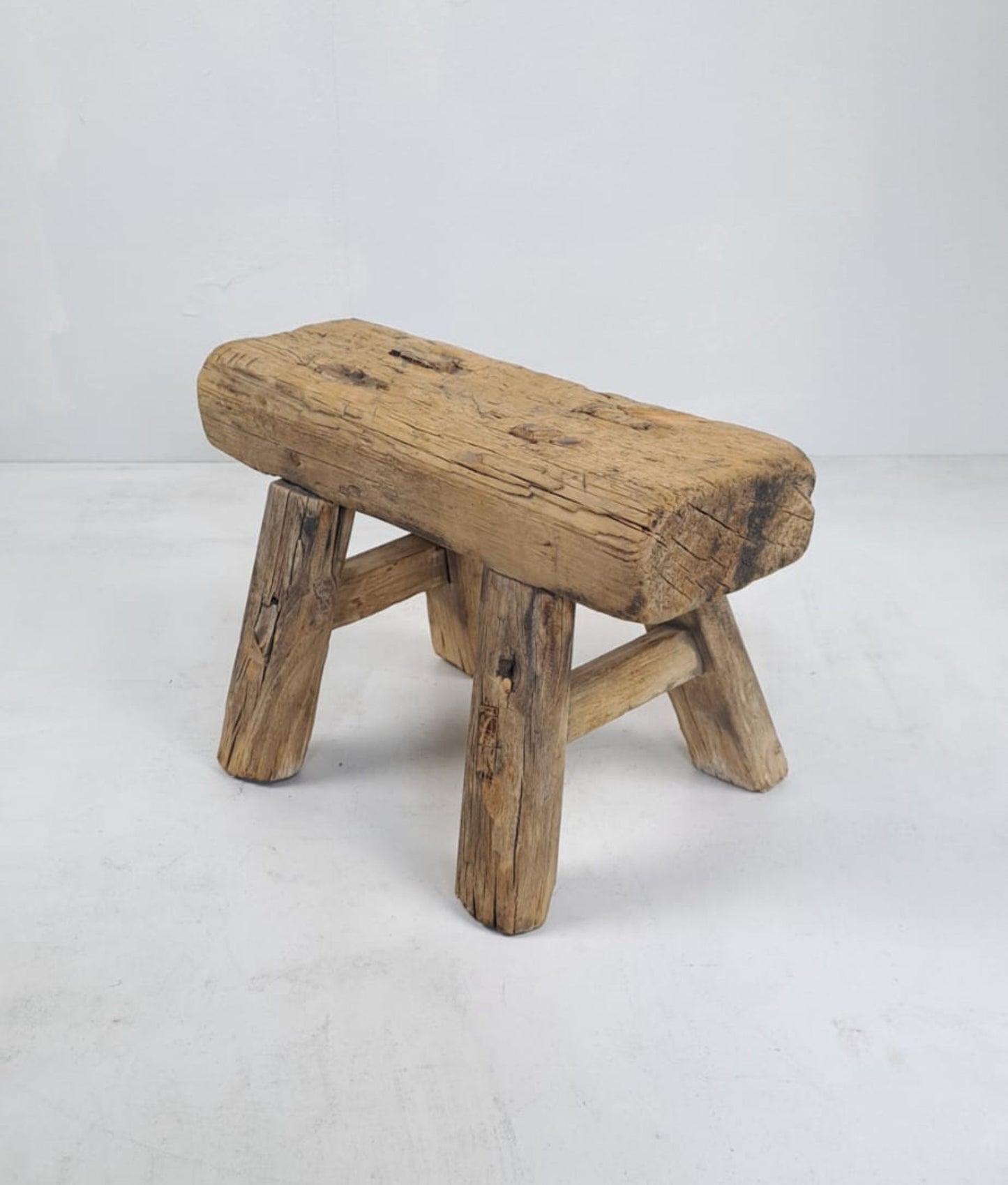 Authentic Antique Chinese Milking Stool  Handmade Elmwood, 35x23x22cm Unique Historical Décor Piece Perfect for Design Projects & Collectors