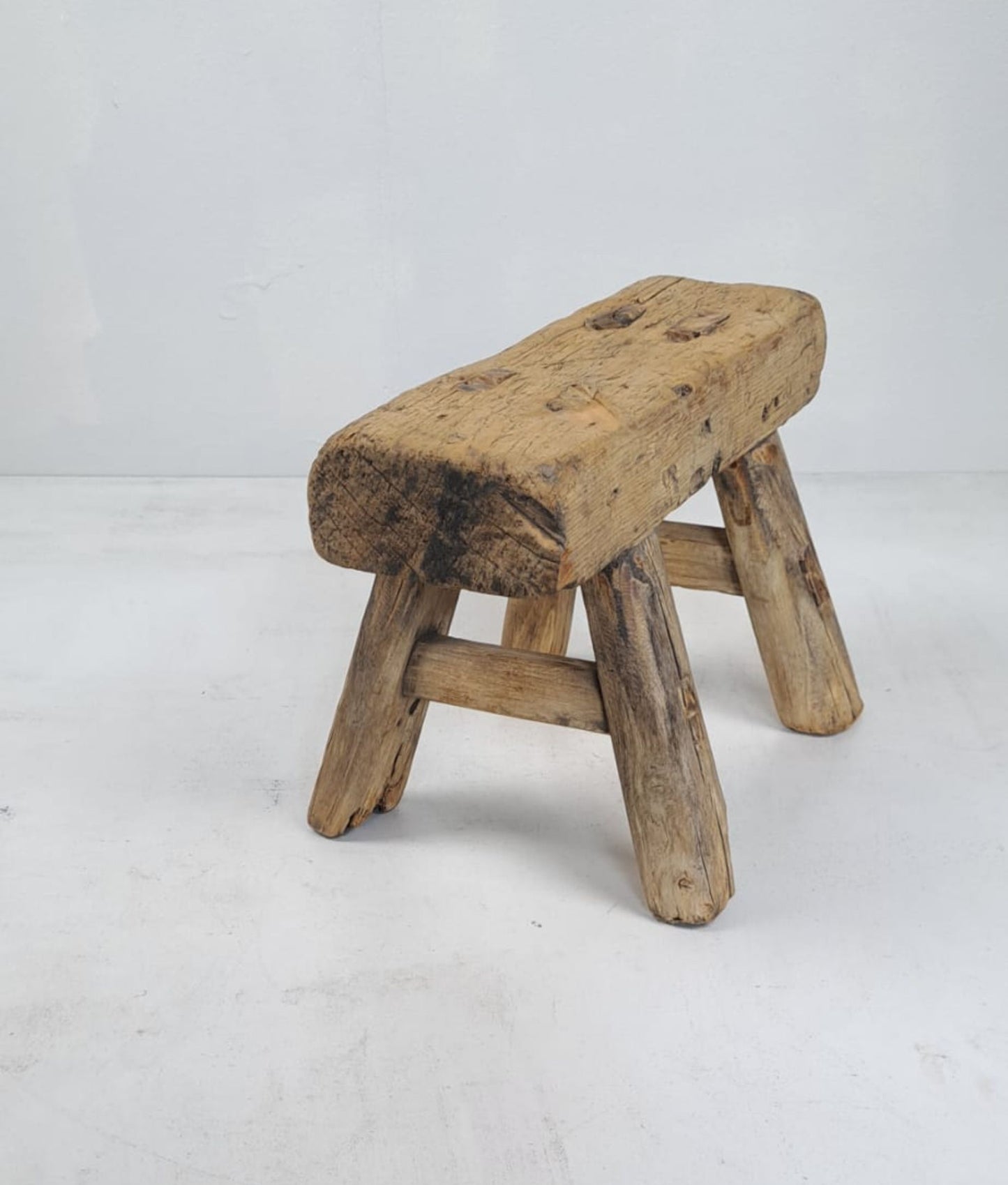 Authentic Antique Chinese Milking Stool  Handmade Elmwood, 35x23x22cm Unique Historical Décor Piece Perfect for Design Projects & Collectors