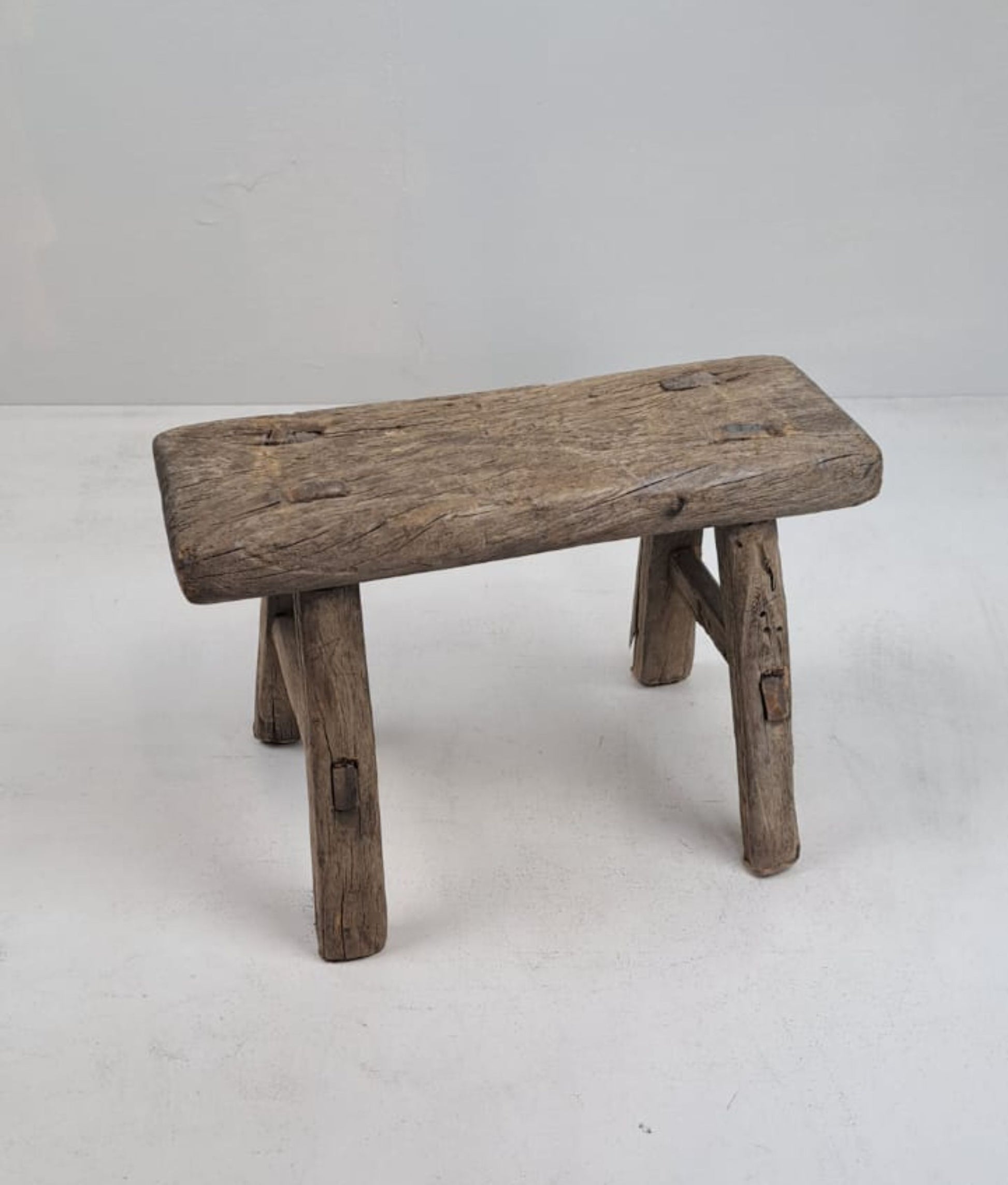 Authentic Antique Chinese Milking Stool  Handmade Elmwood, 30x20x18cm Unique Historical Décor Piece Perfect for Design Projects & Collectors